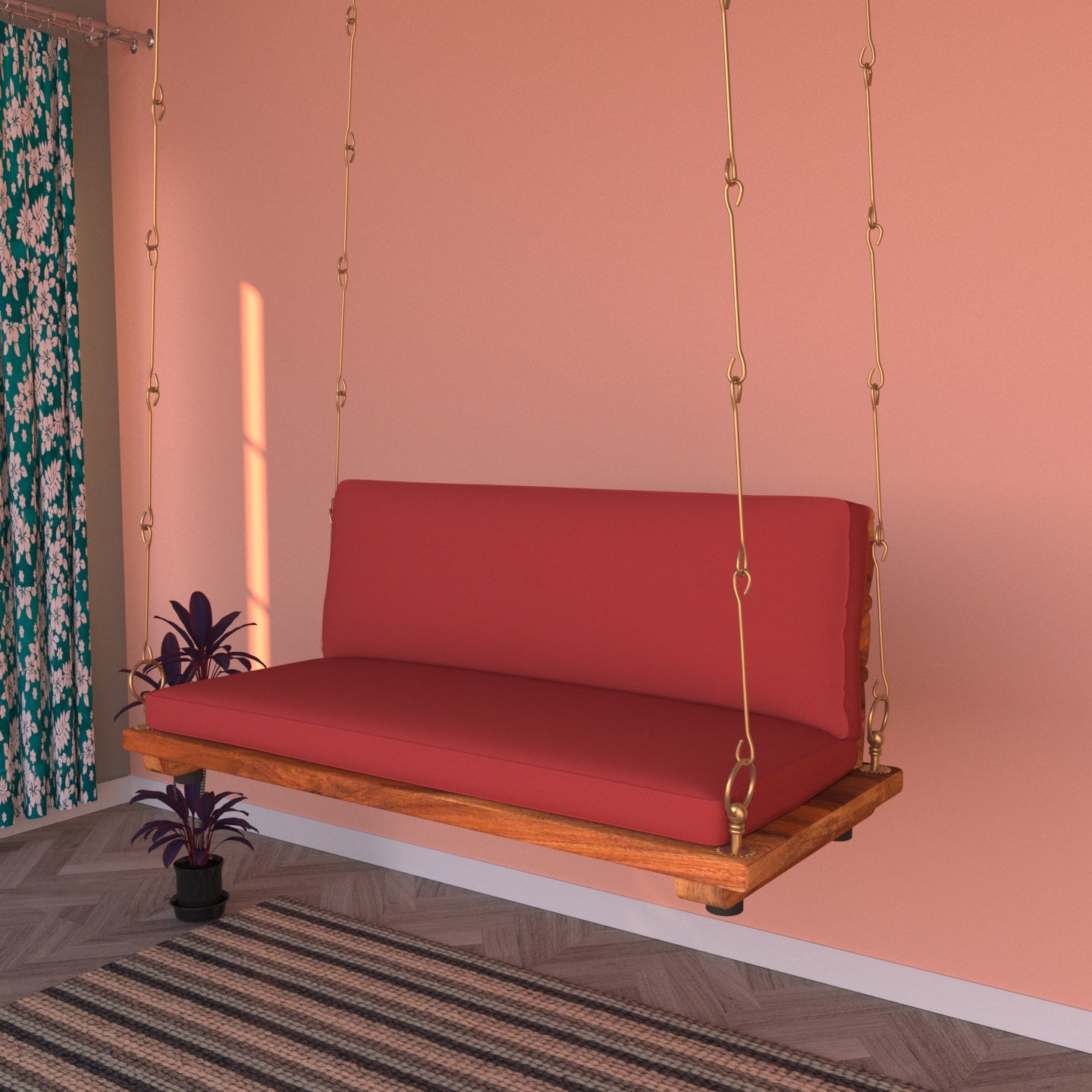 Vintage Soft Touch Upholstery Wooden Swing for Home Swing