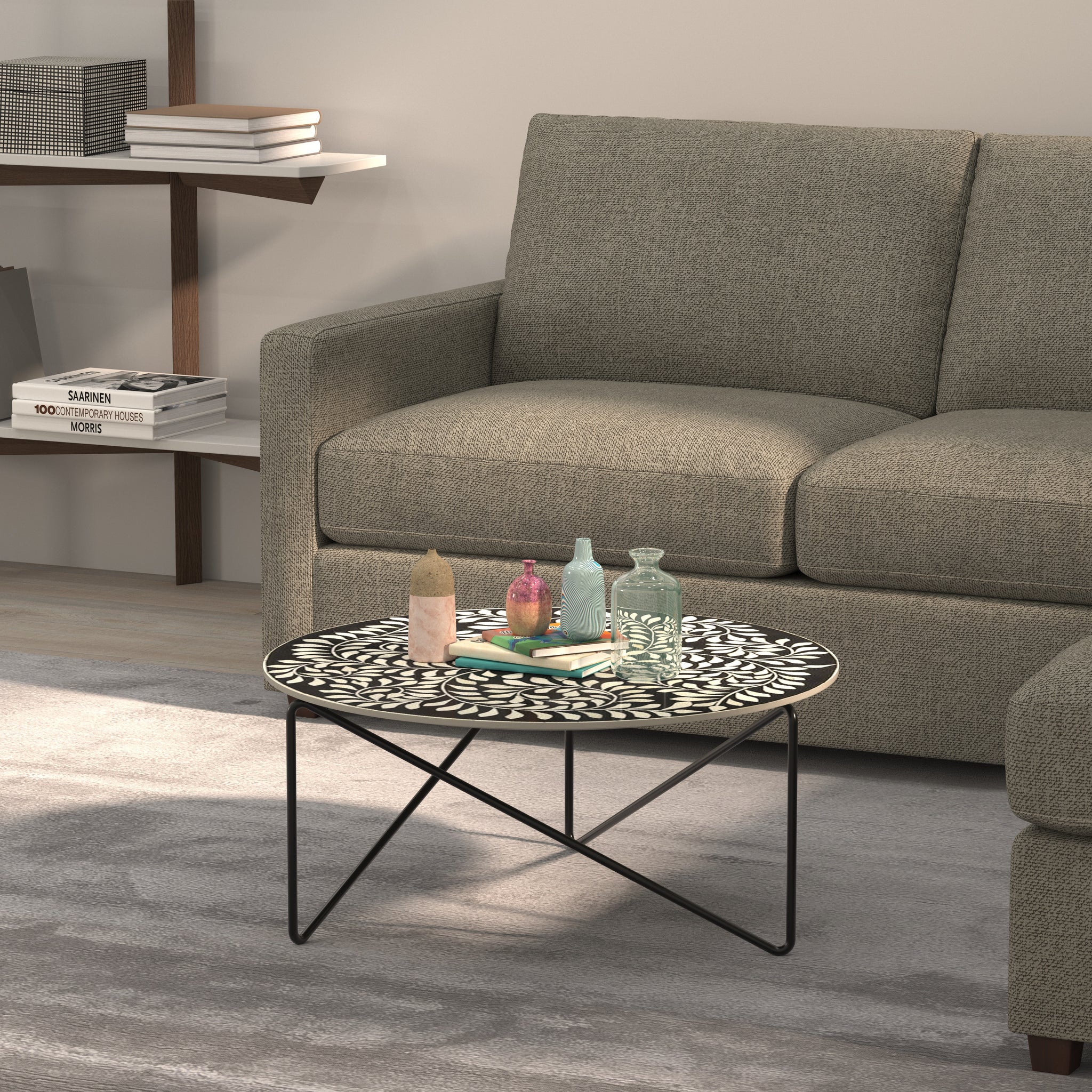 Damask Pattern Coffee Table - Elegant Painting Craftsmanship