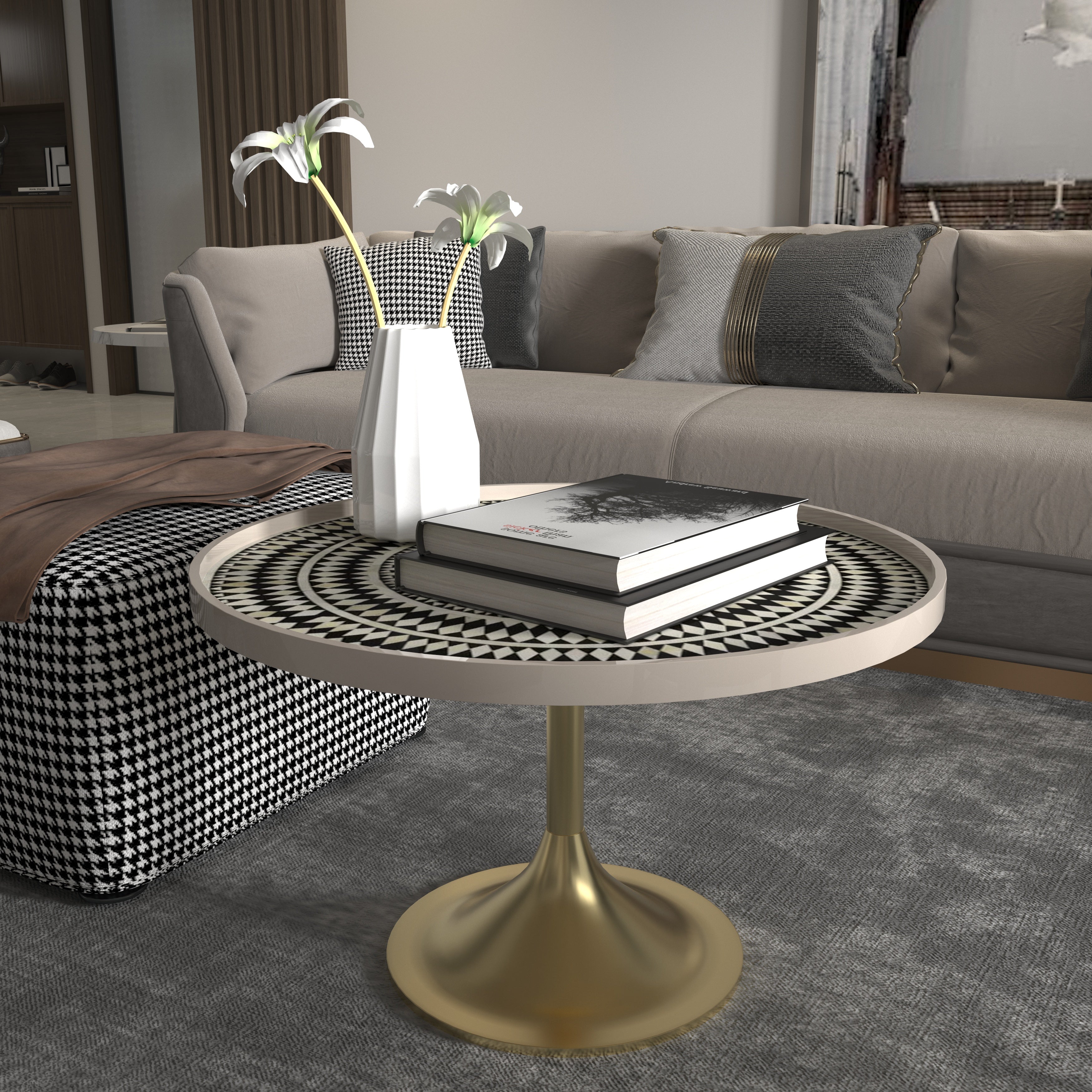 Optical Radial Accent Table - Hand-Painted Geometric Art End Table