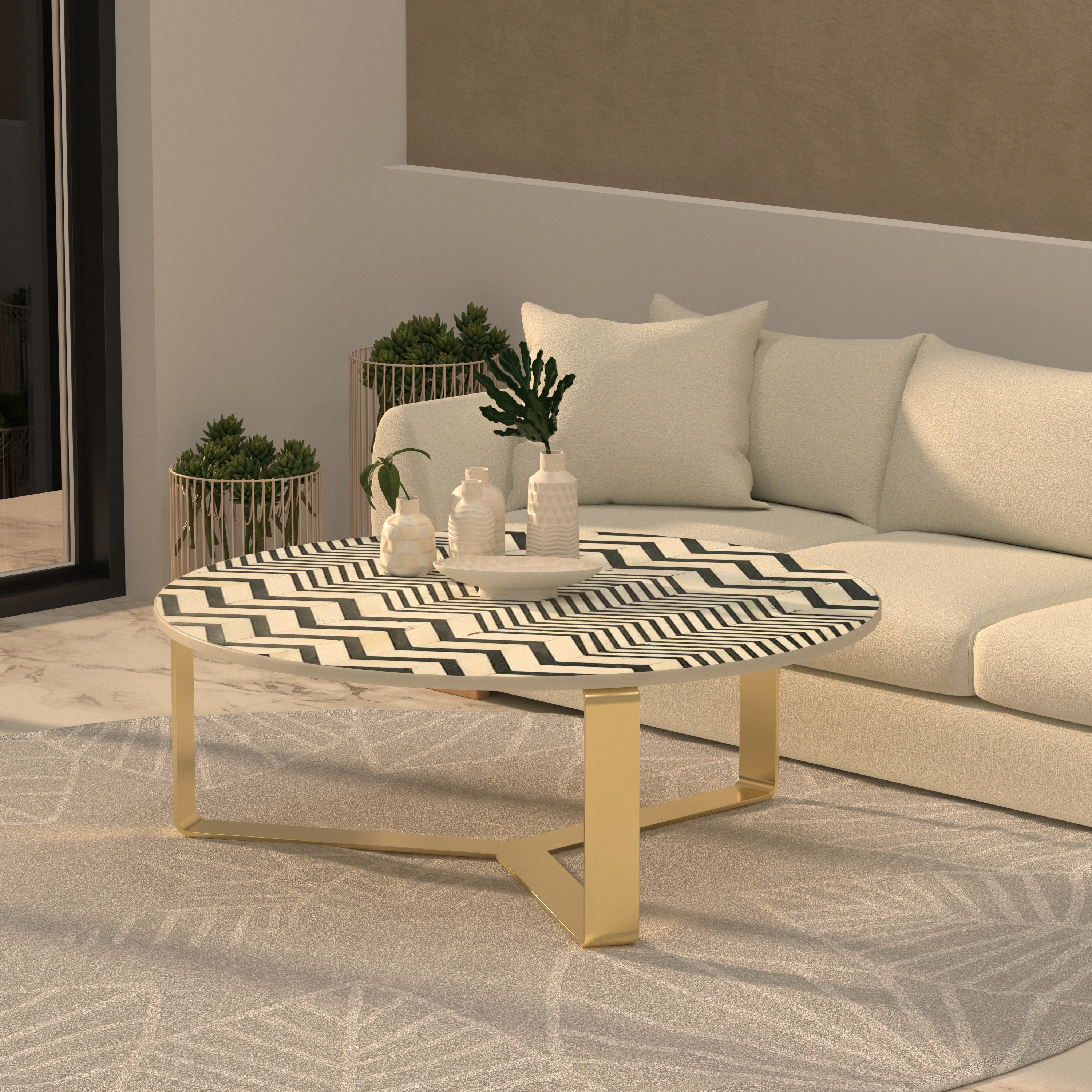 Chevron Pattern Coffee Table - Contemporary Fusion Design Coffee Table