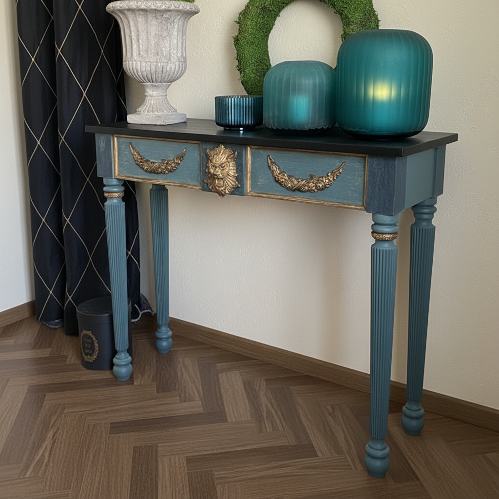 Luxury Carved Wooden Console Table with Decorative Gold Accents Console Table