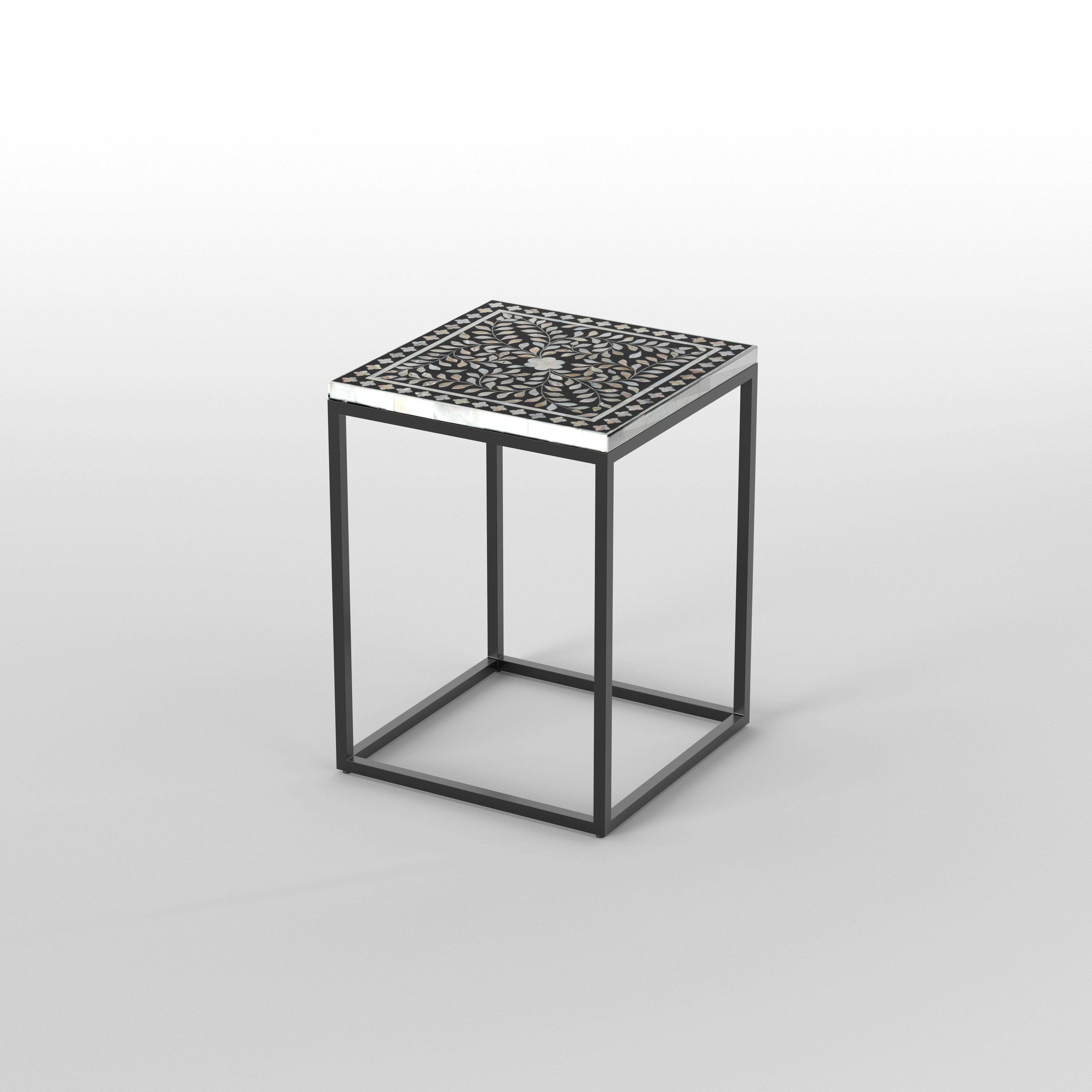 Framed Arabesque End Table - Hand-Painted Floral Design End Table