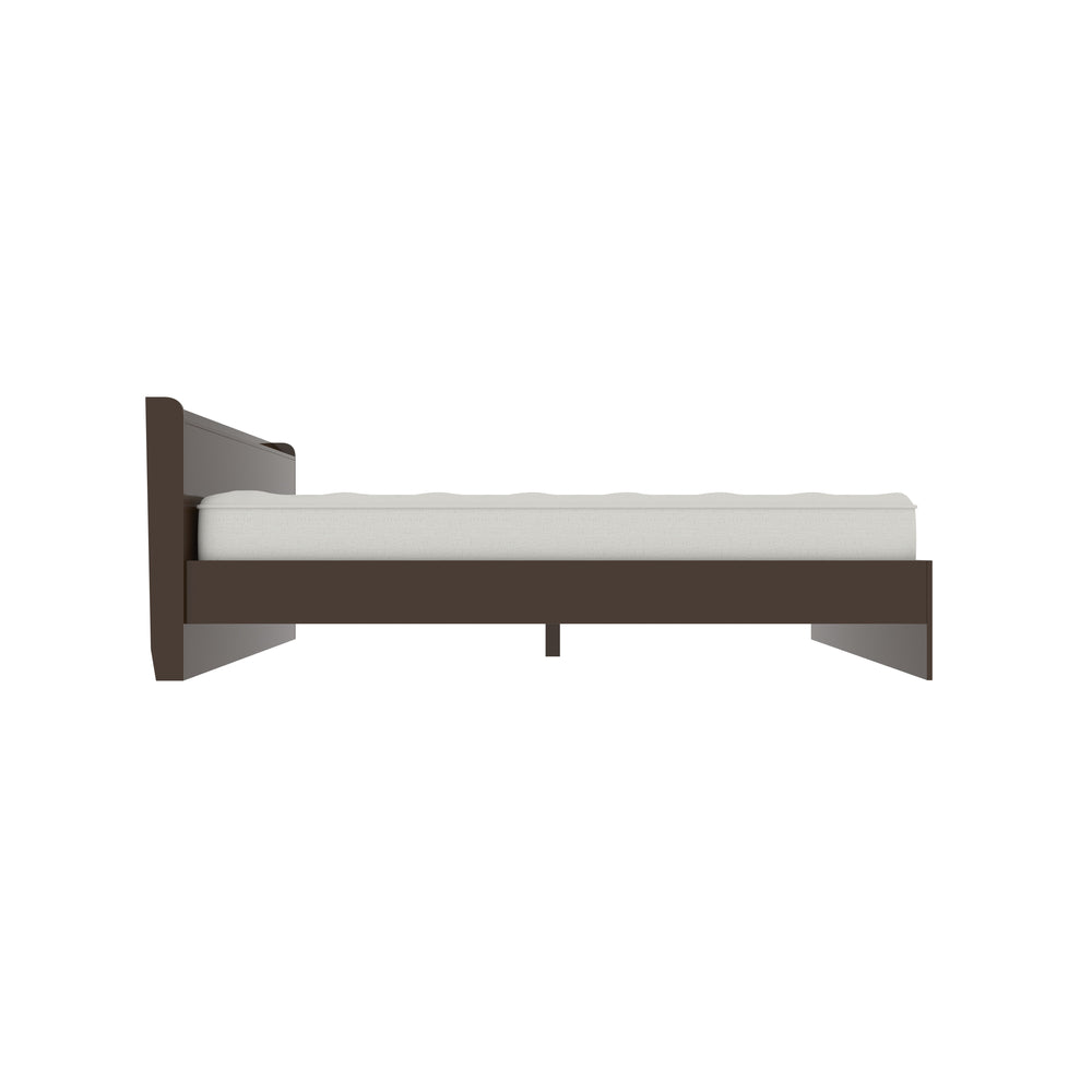 Classic Box Bed with Elegant Curved Headboard – Rich Brown Finish