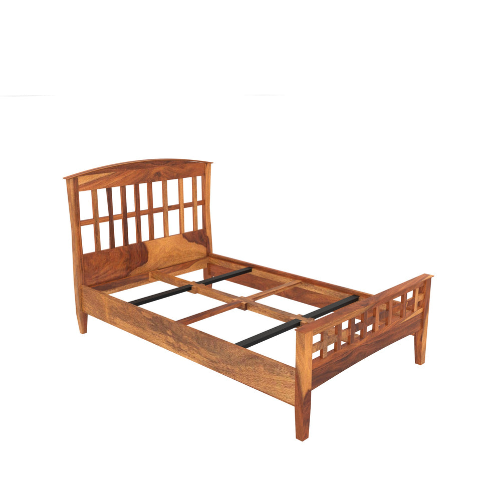 Solid Wood Single Bed in Light Brown Finish (Sheesham wood)