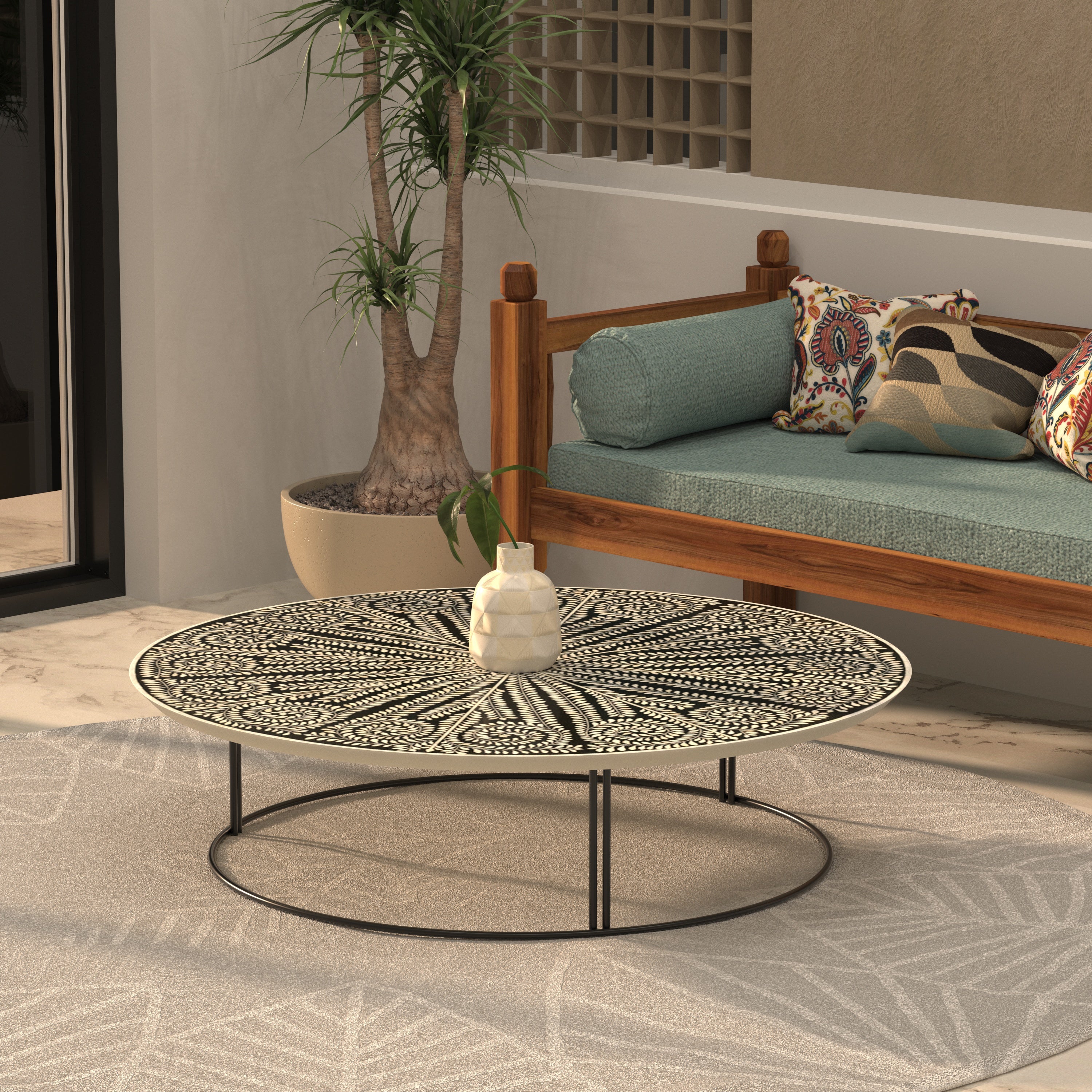 Radial Sunburst Coffee Table - Artisan Painting Design Coffee Table