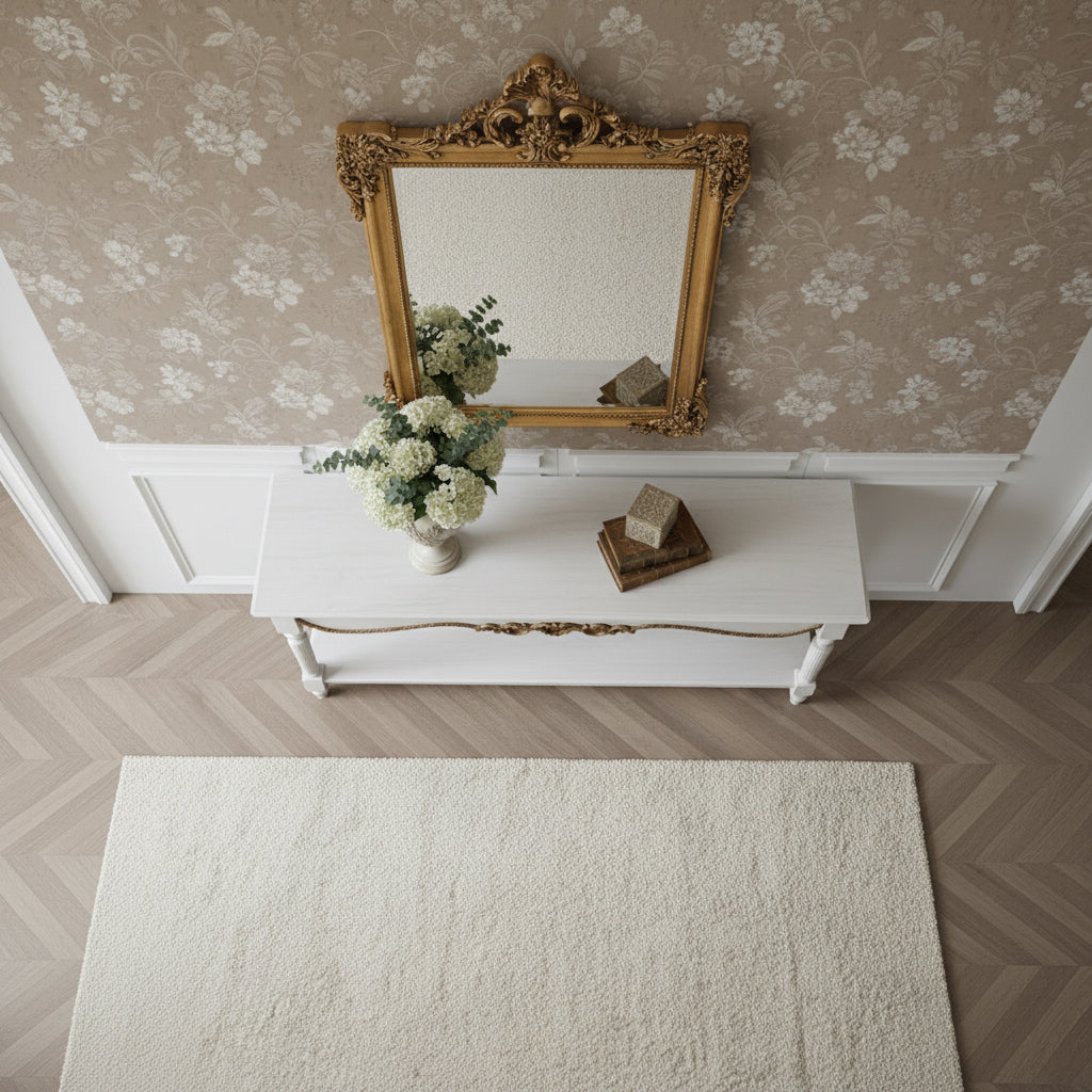 Elegant French Provincial Console Table - Antique White with Gold Accents Console Table