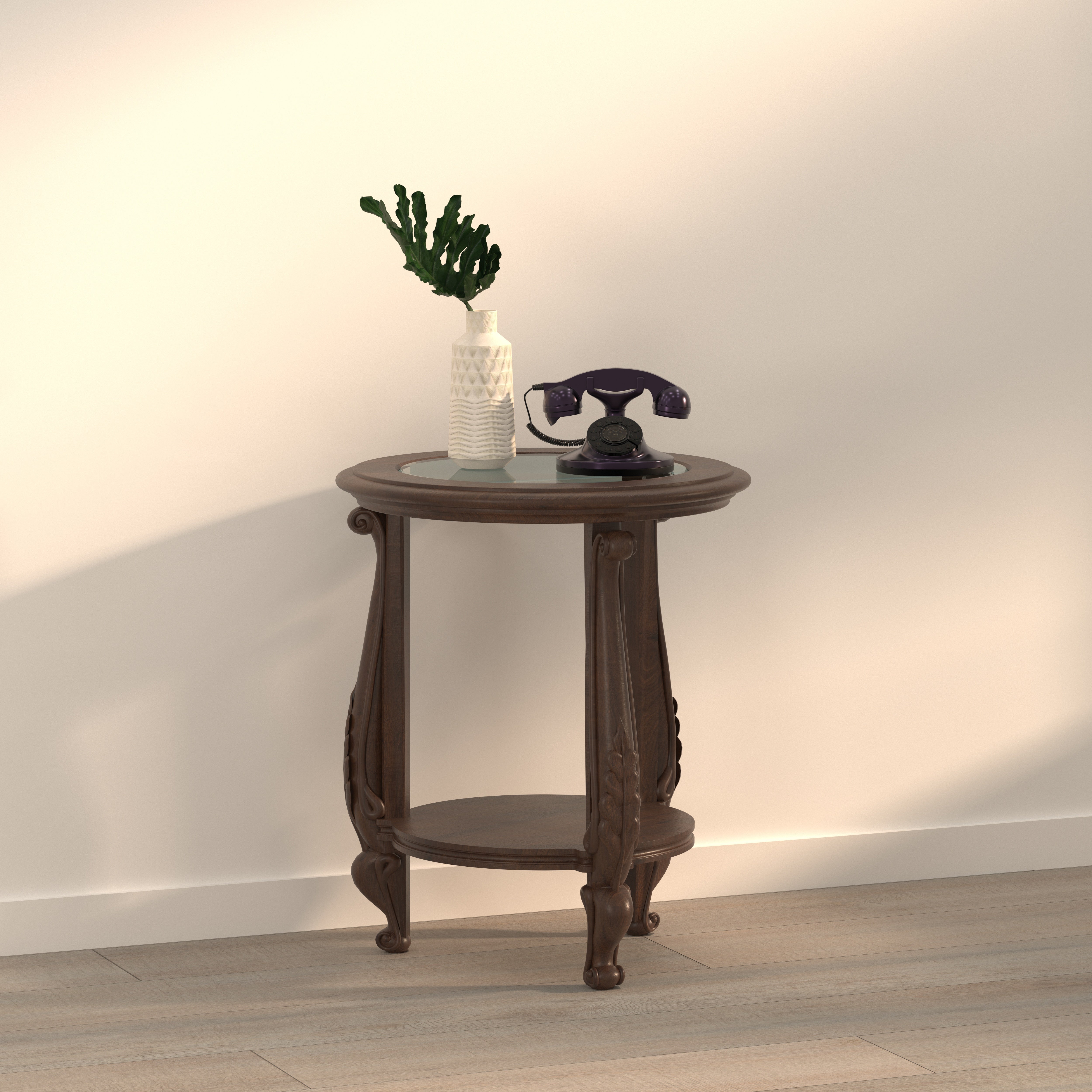Vintage Round Accent Side Table with Artistic Detailing End Table