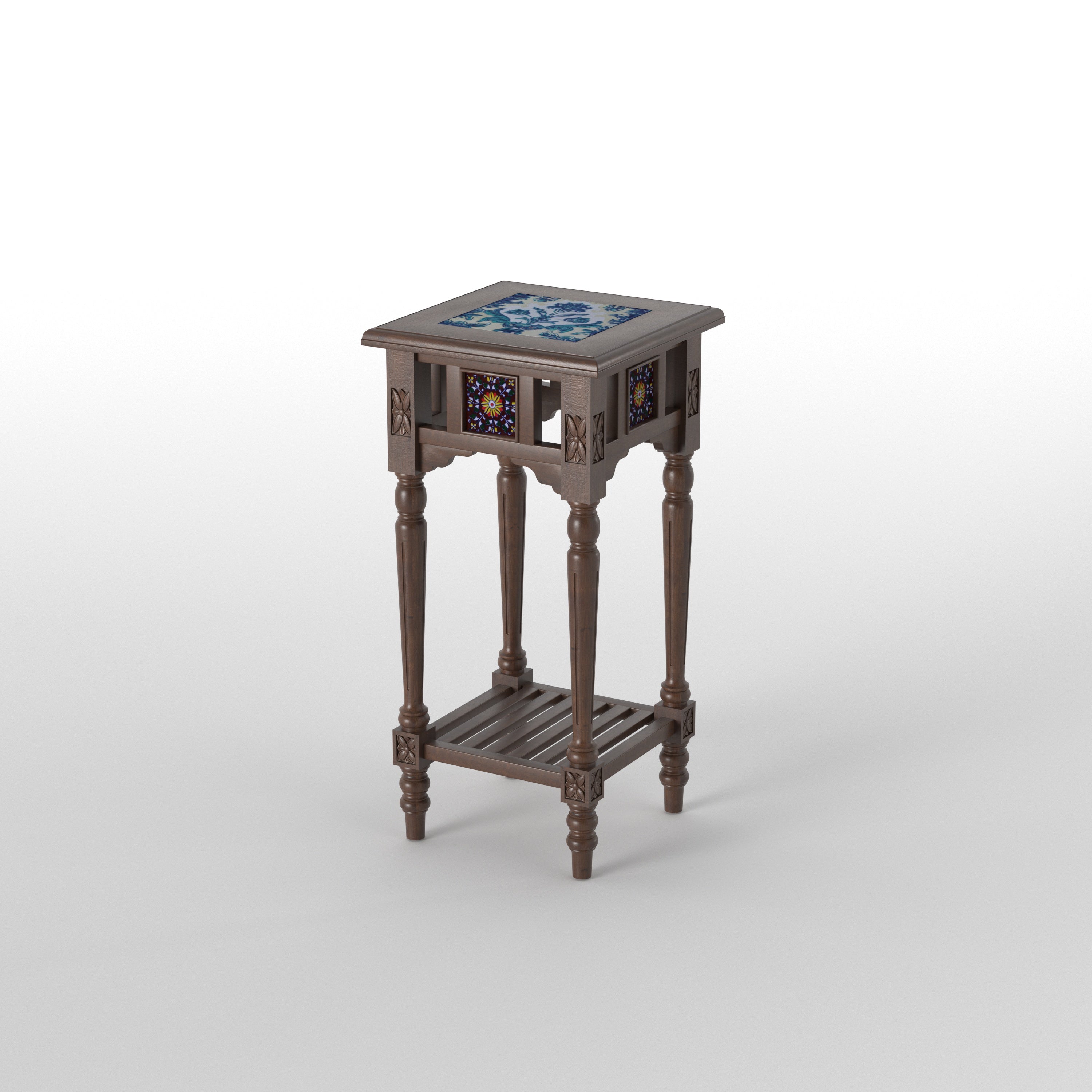 Tall Accent Plant Stand with Artistic Panel Detailing End Table