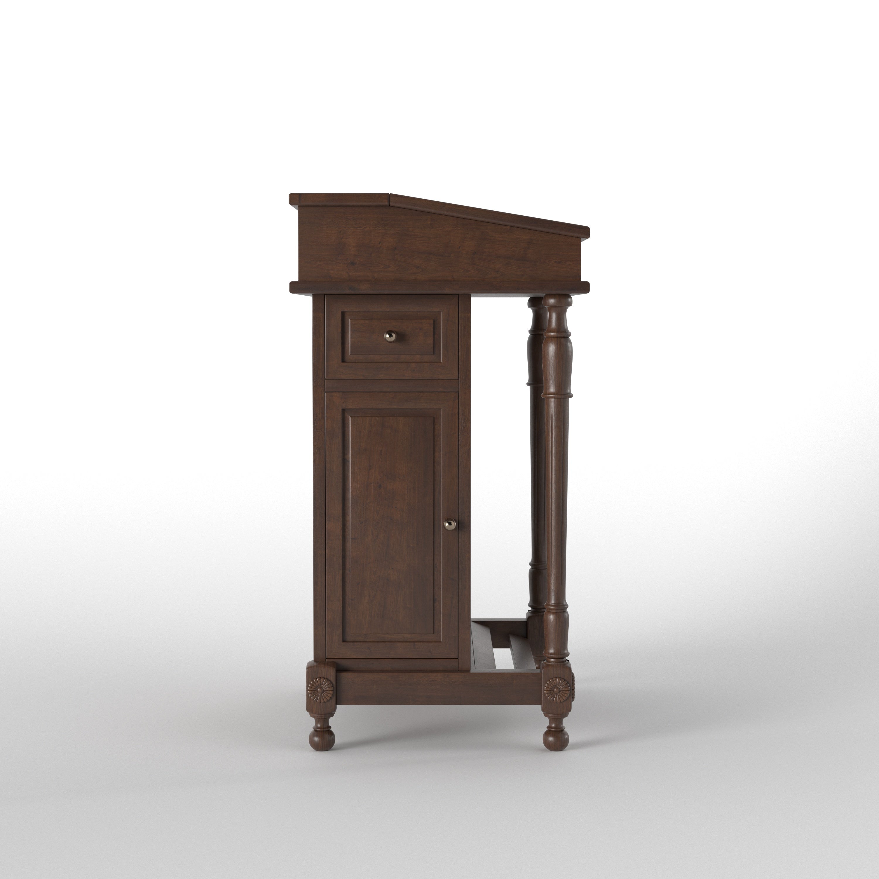 Handcrafted Colonial Solid Wood Cabinet with Turned Columns & Carved Rosettes Study Table