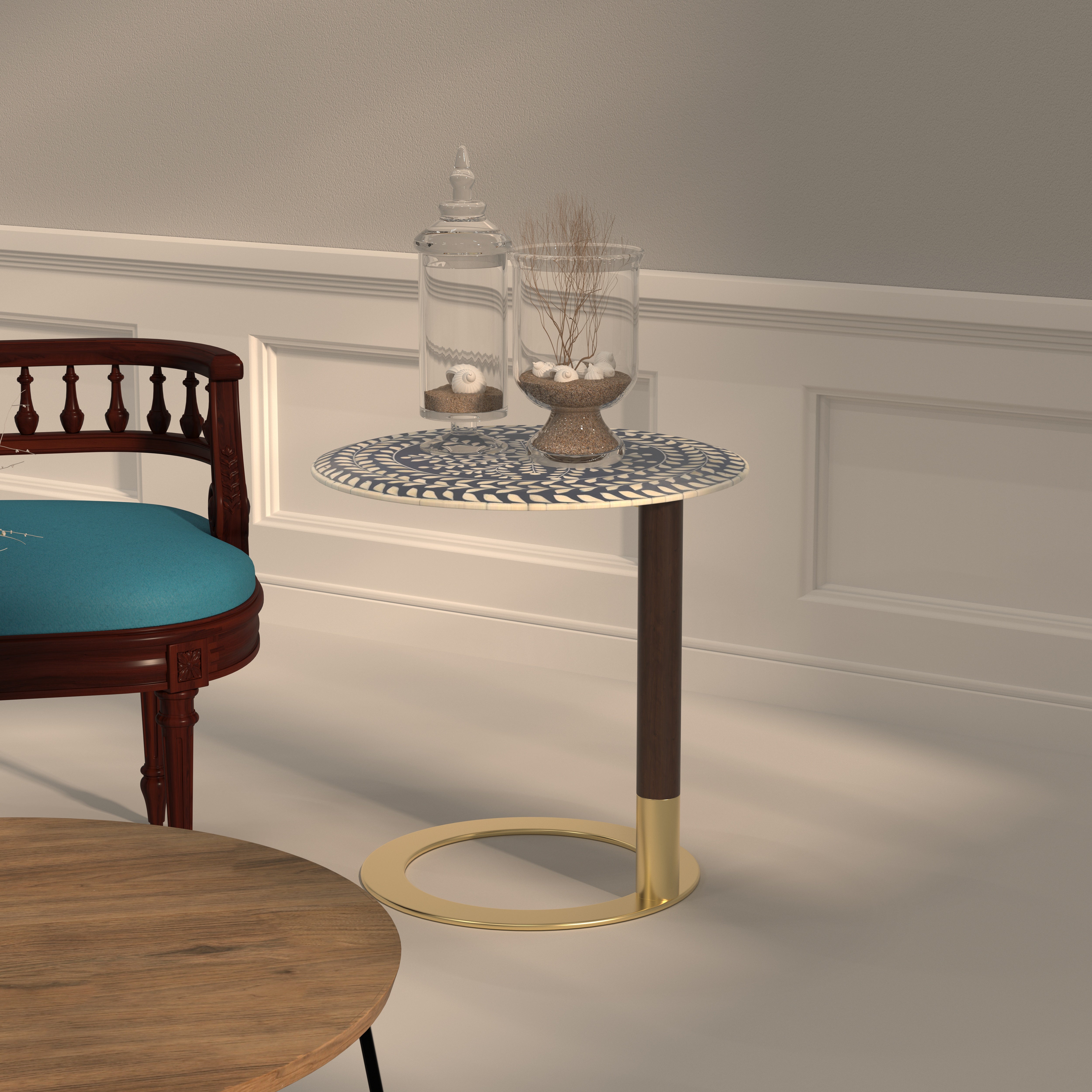 Hand-Painted Side Table - Contemporary C-Base Design C Table