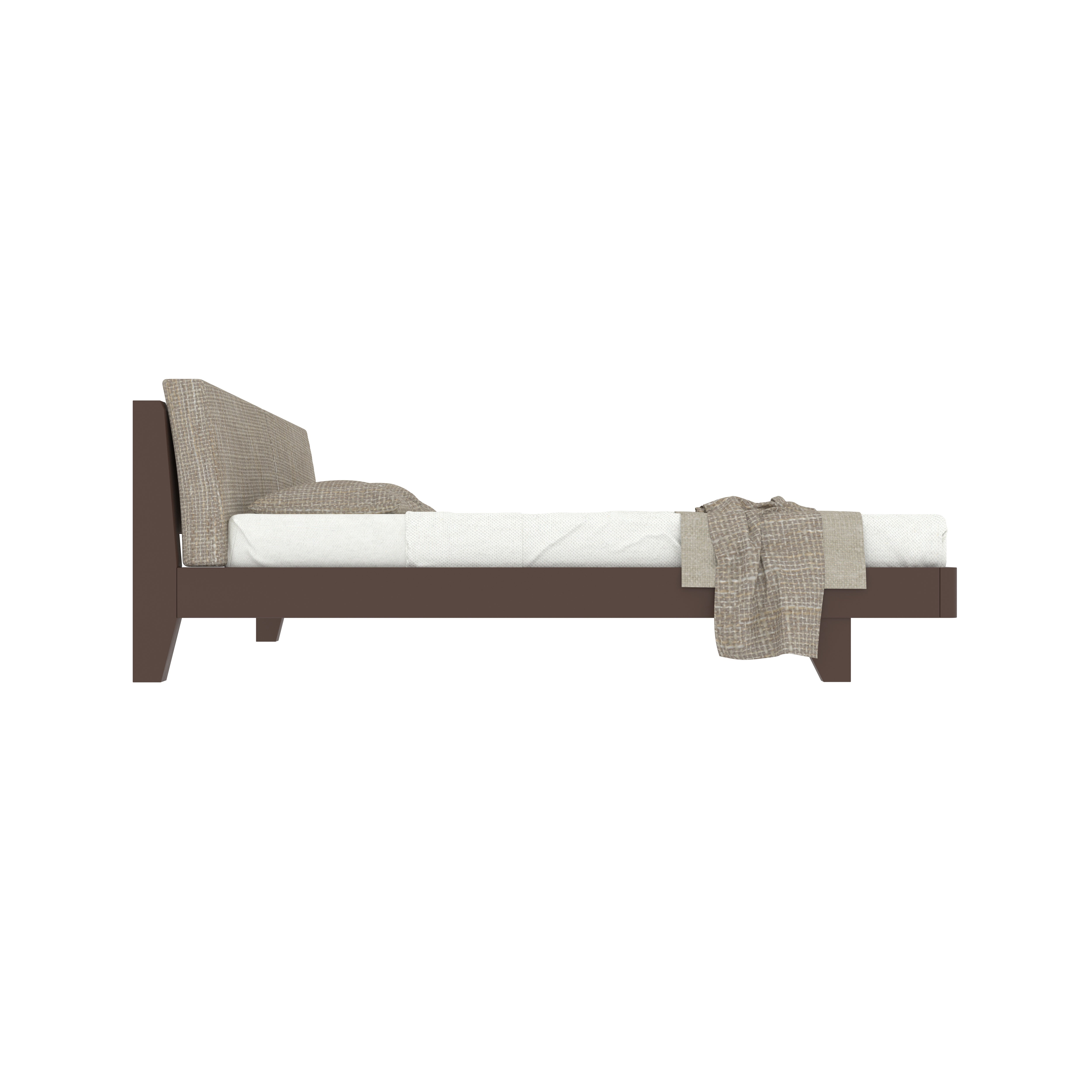 Mid-Century Modern Bed with Angled Headboard & Fabric Upholstery Bed