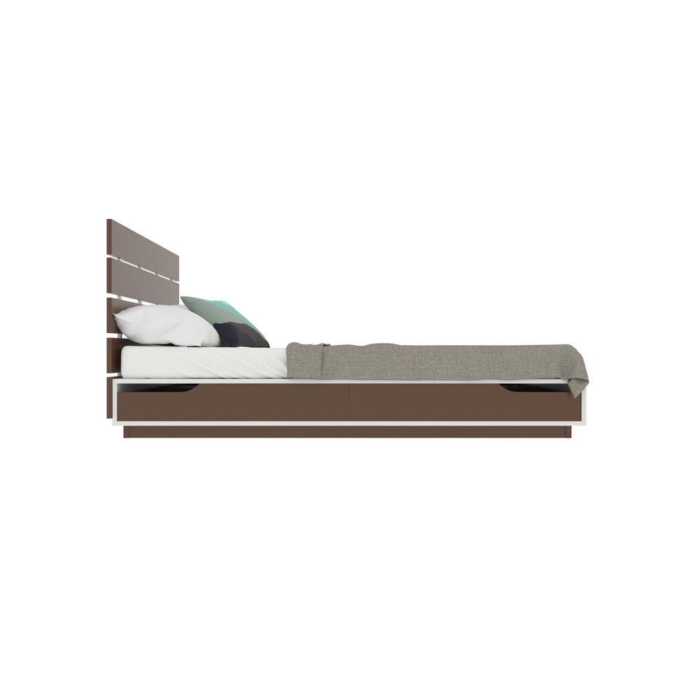 Modern Storage Bed with Slatted Headboard – Dual-Tone Finish