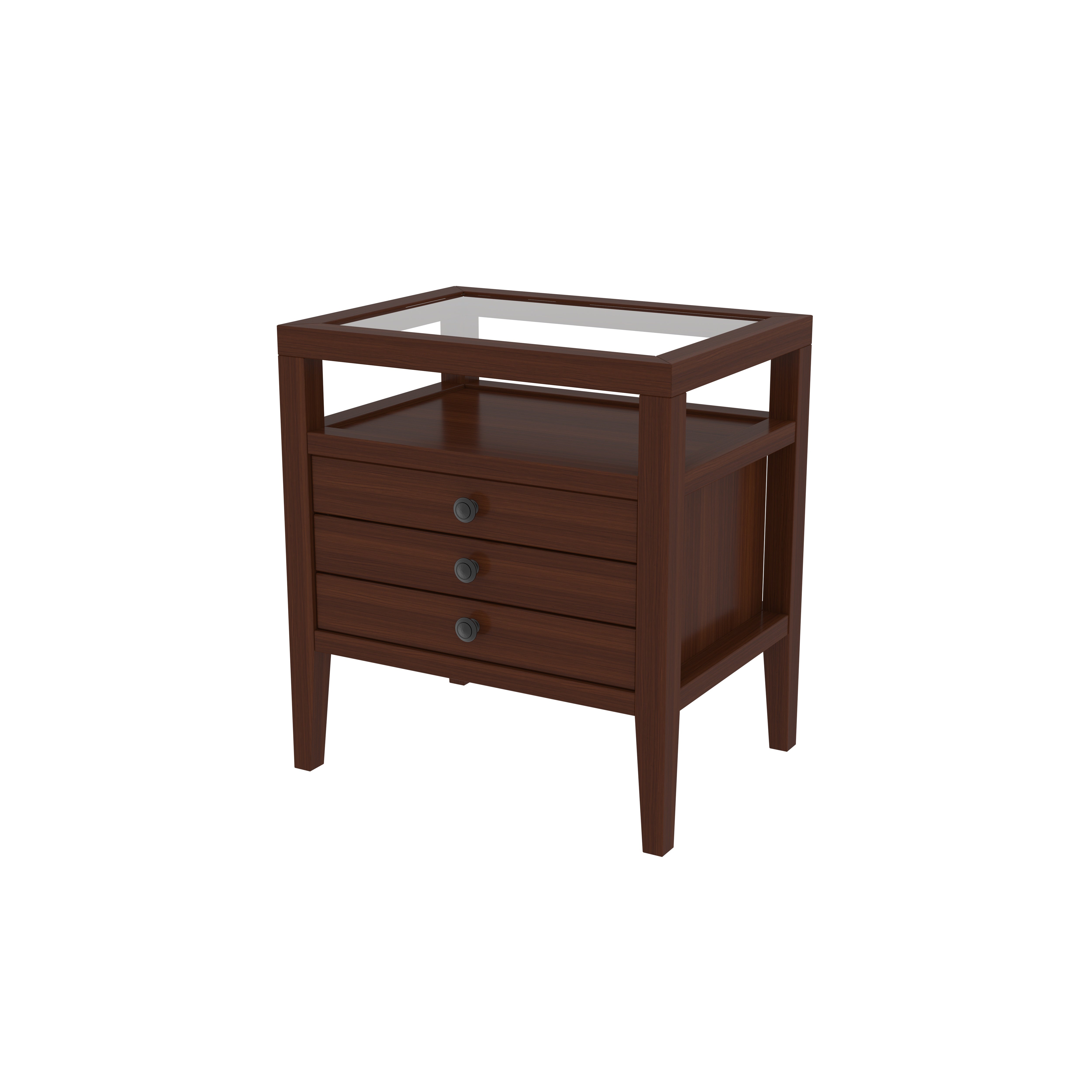 Traditional Three-Drawer Bedside Table with Open Shelf Storage Bedside