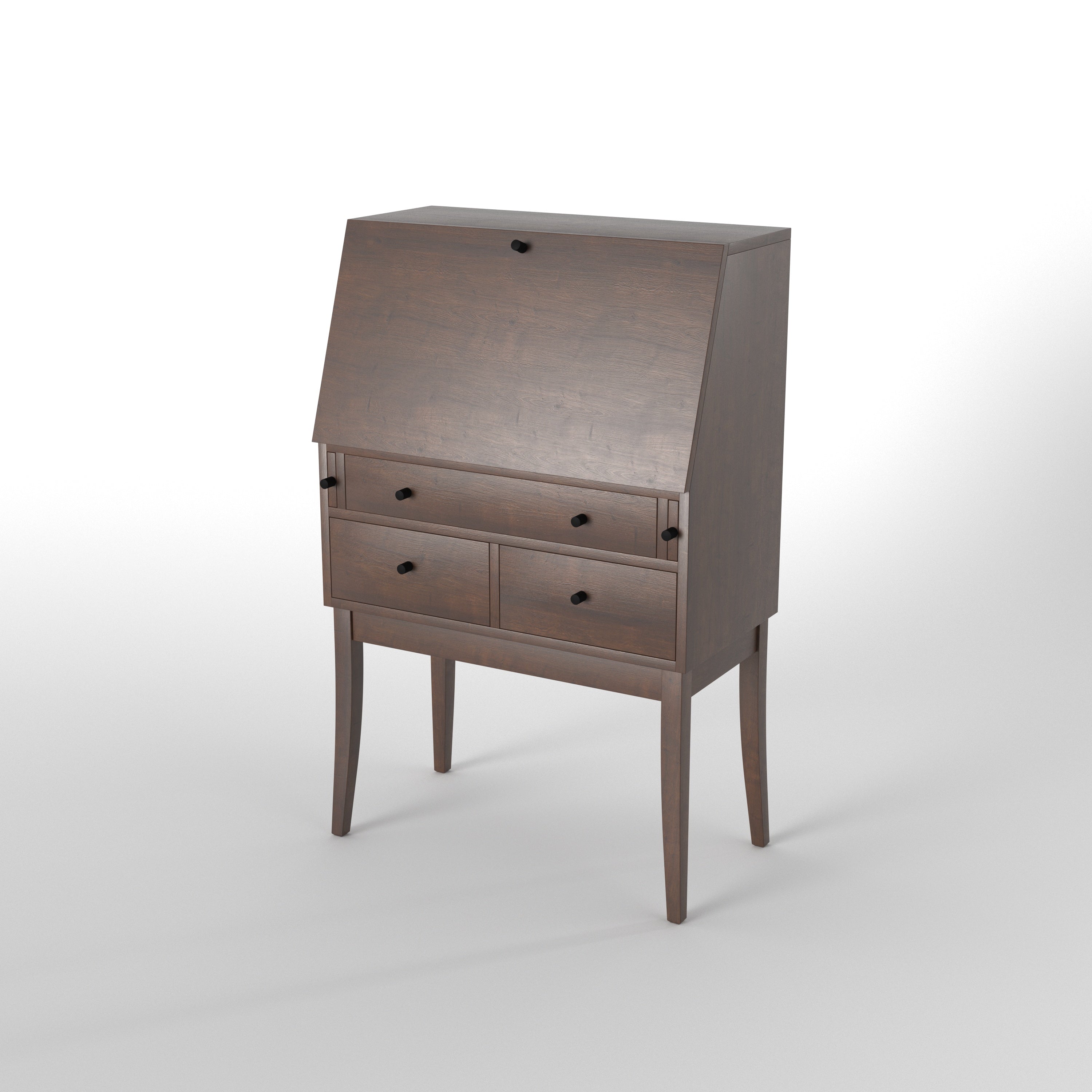 Handcrafted Solid Wood Secretary Desk Bureau with Fall-Front Lid & Four Drawers Study Table