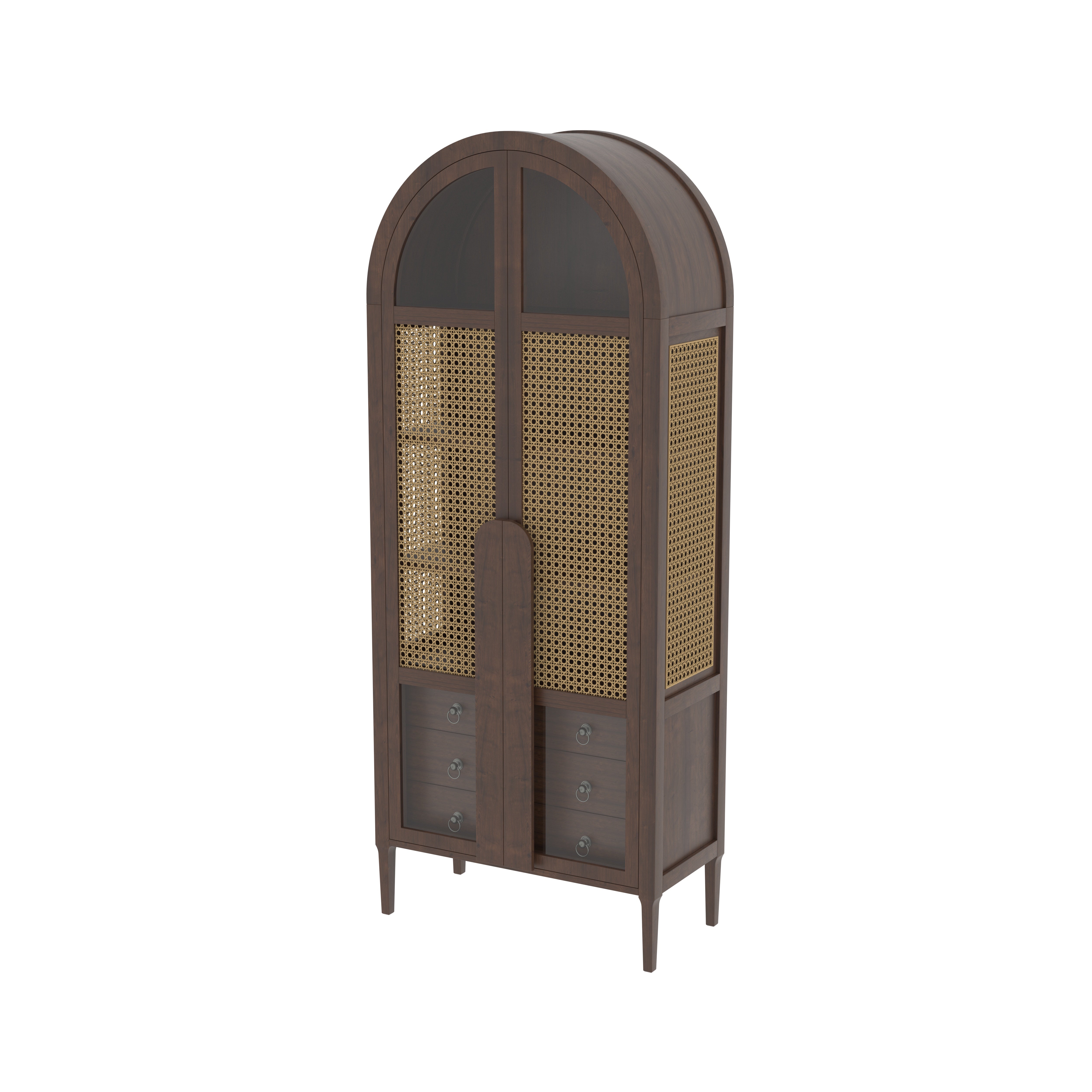 Valdoro Arched European Luxury Wardrobe with Woven Cane Panels and Elegant Storage Drawers Wardrobe
