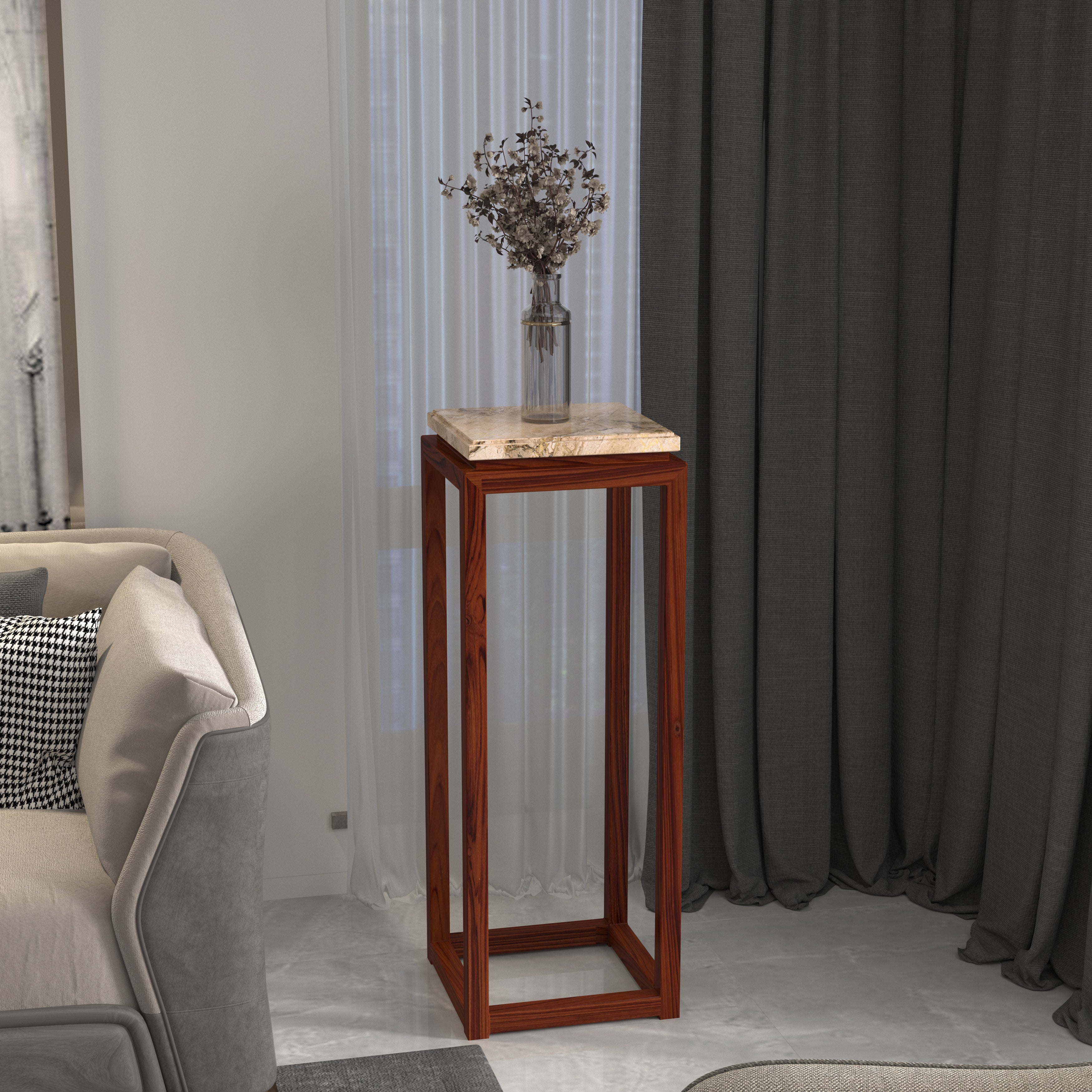 Tall Minimalist Pedestal with Contrasting Top End Table