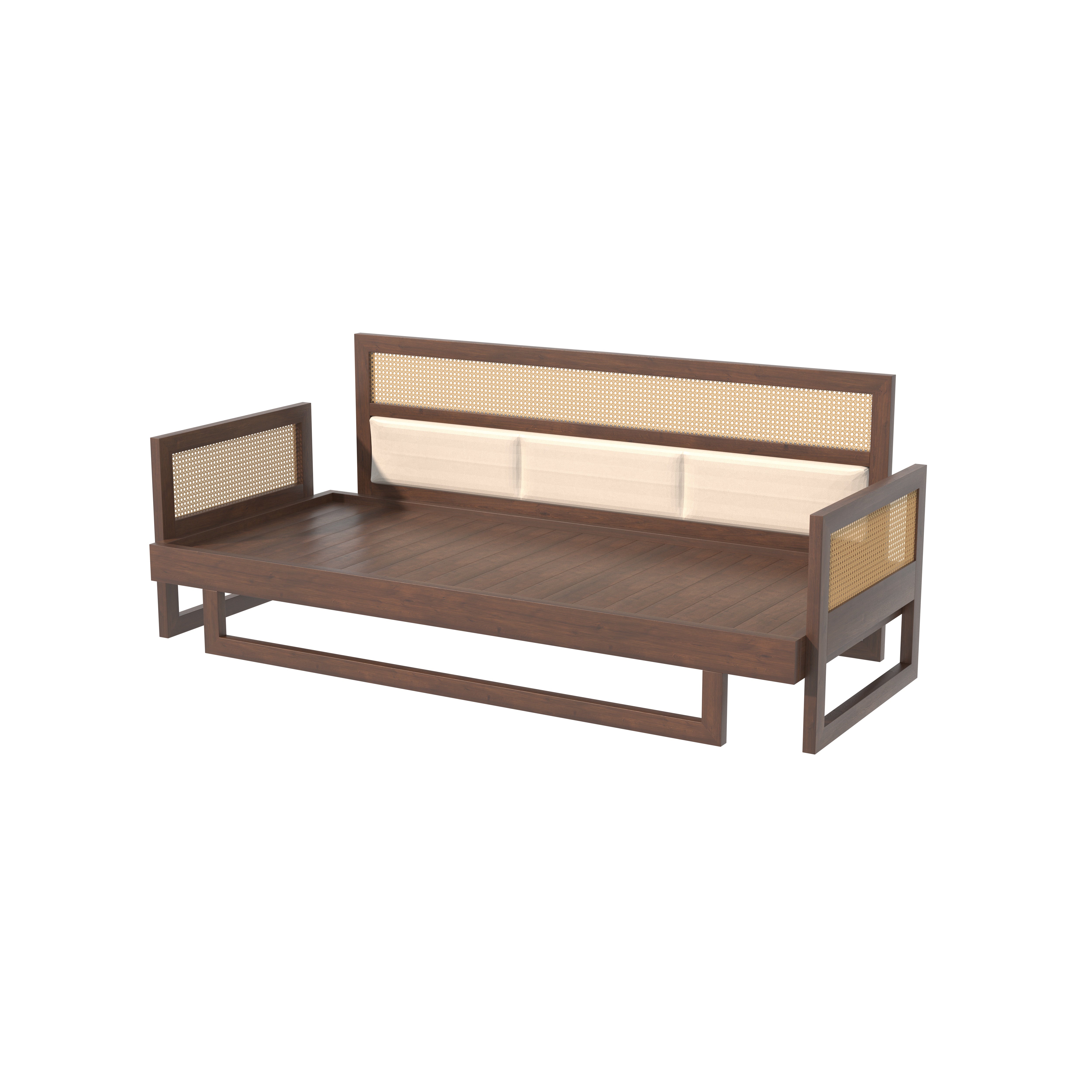 Modern Cane-Style Extendable Day Bed with Side Panels Sofa cum bed