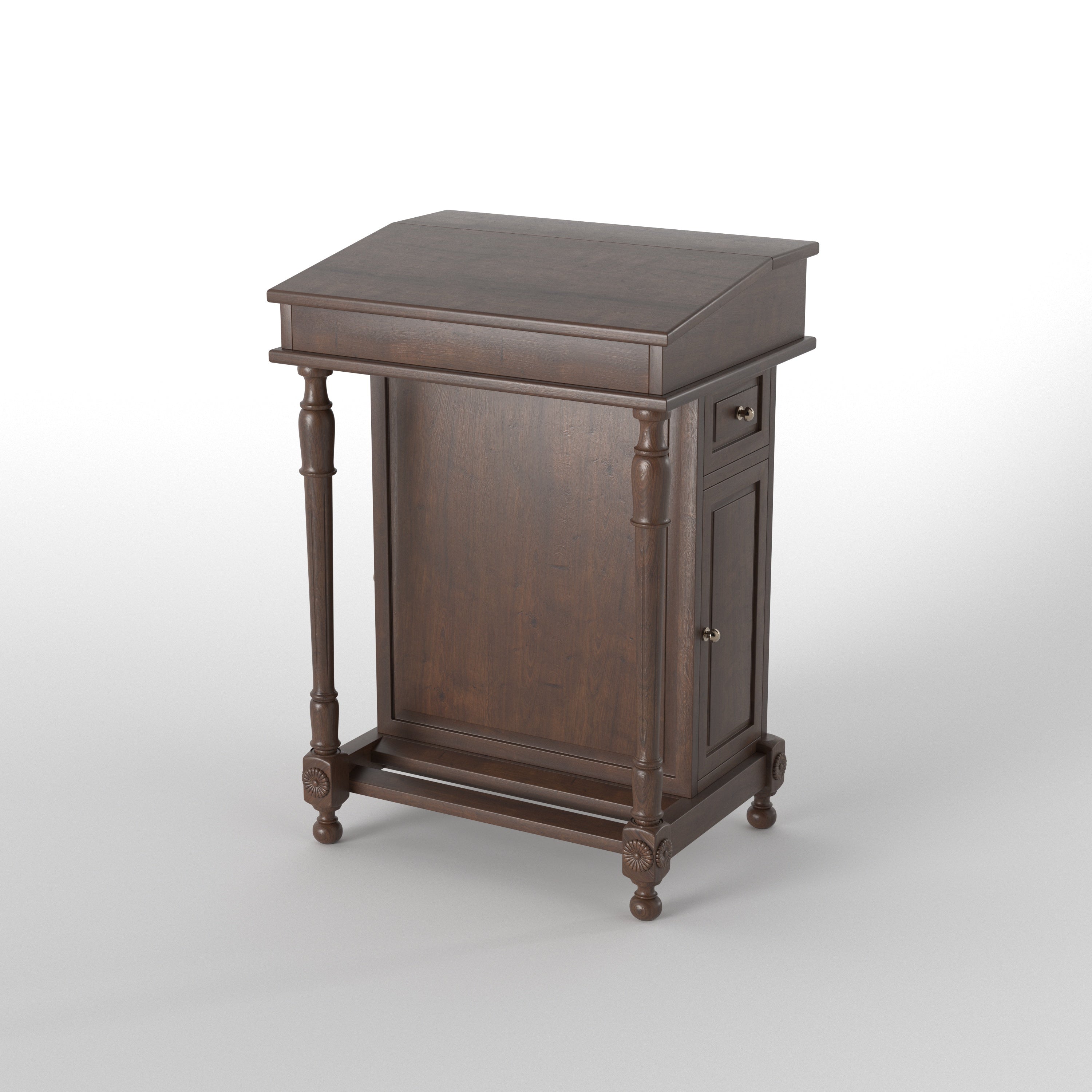 Handcrafted Colonial Solid Wood Cabinet with Turned Columns & Carved Rosettes Study Table