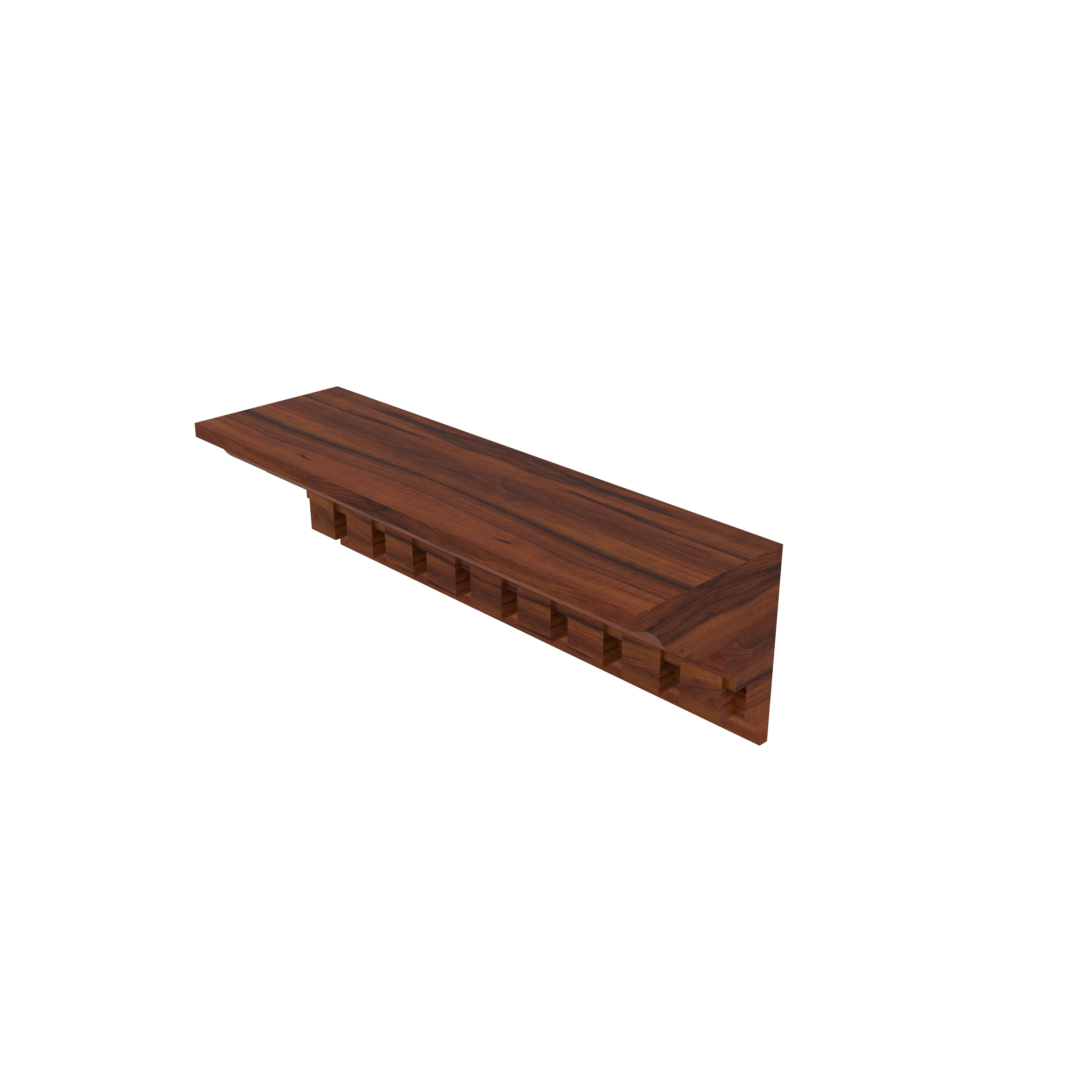 Elegant Teak Finish Wall Shelf with Dentil Crown Moulding Wall Rack