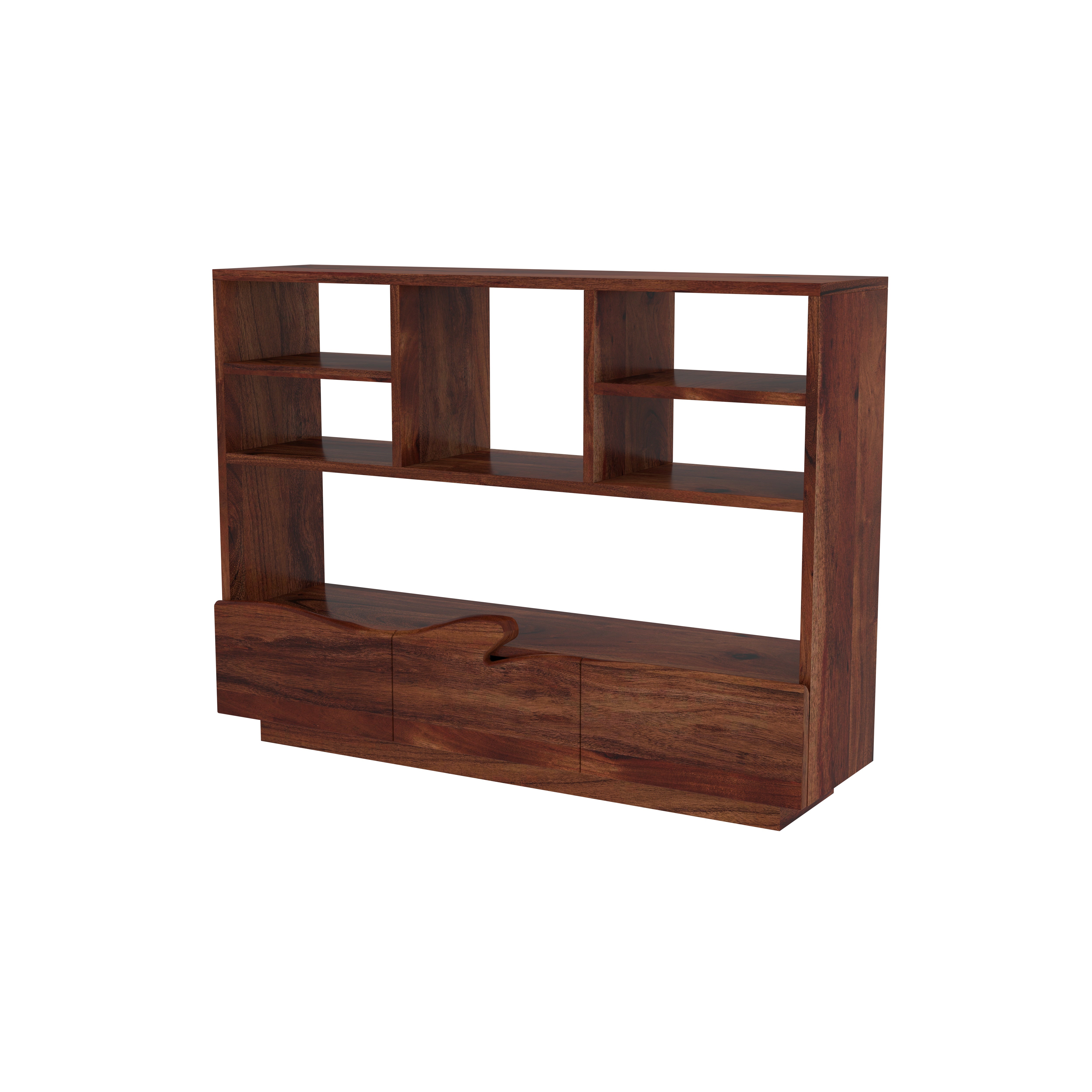 Wooden Display Rack with Shelves and Drawers - Handcrafted Storage Unit Book Rack