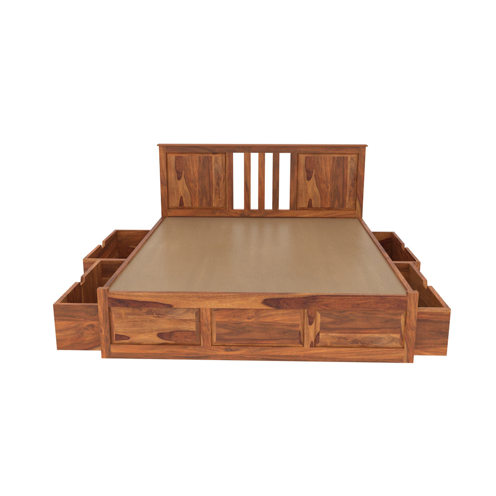 Minimalist Handcrafted Royal Heritage King Size Wooden Drawer Storage Bed