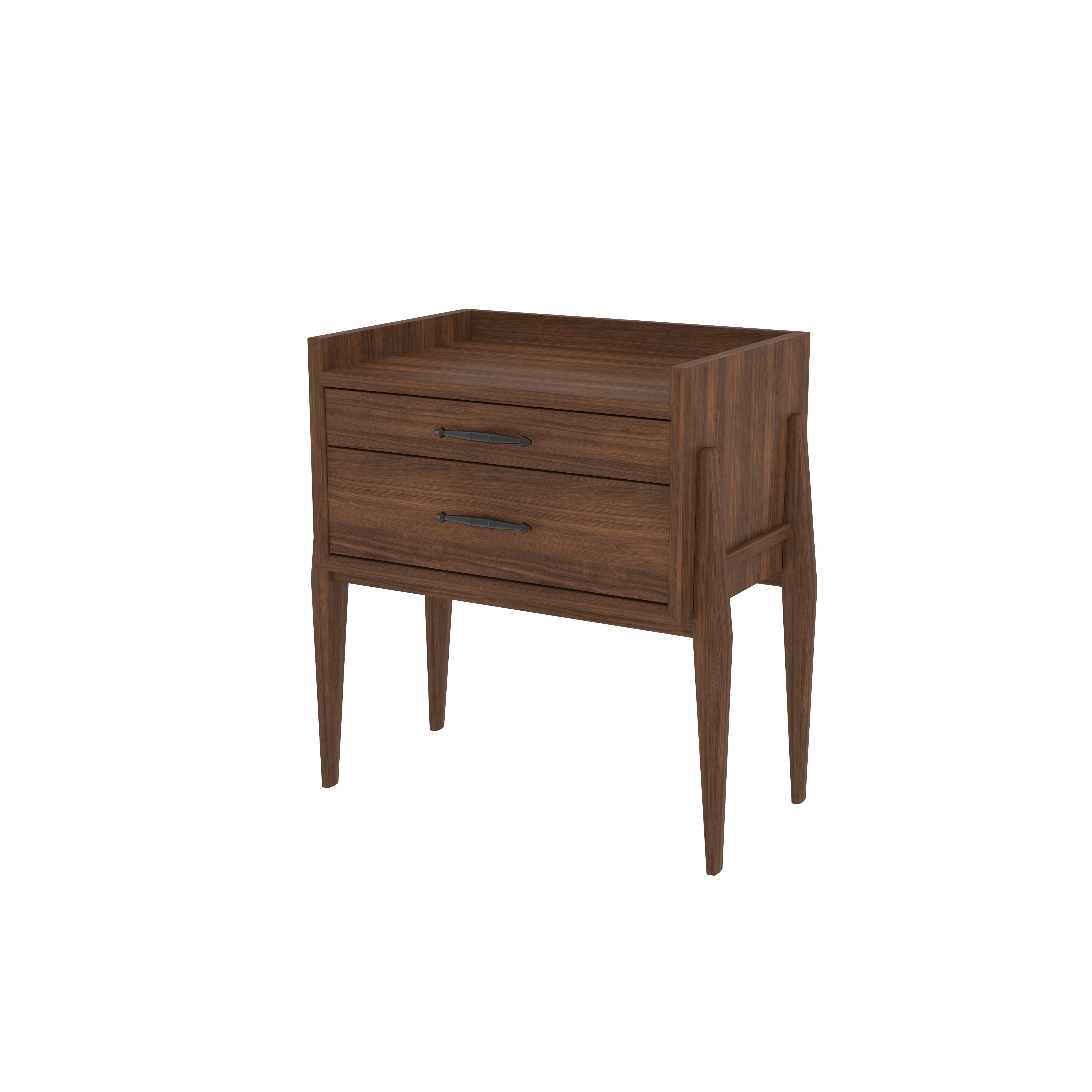 Mid-Century Modern Two-Drawer Bedside Table with Tapered Legs Bedside