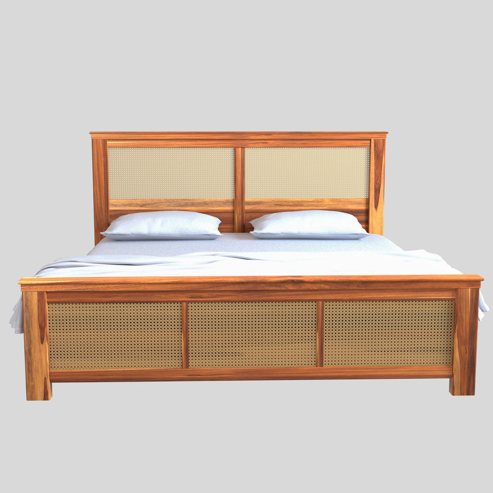 Natural Simple Handmade Classic Cane Wooden Bed for Home