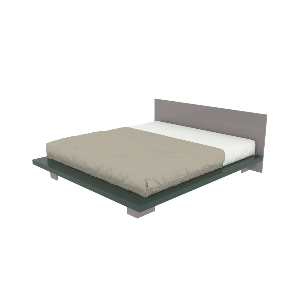 Minimalist Low-Height Platform Bed with Grey Headboard and Matte Finish