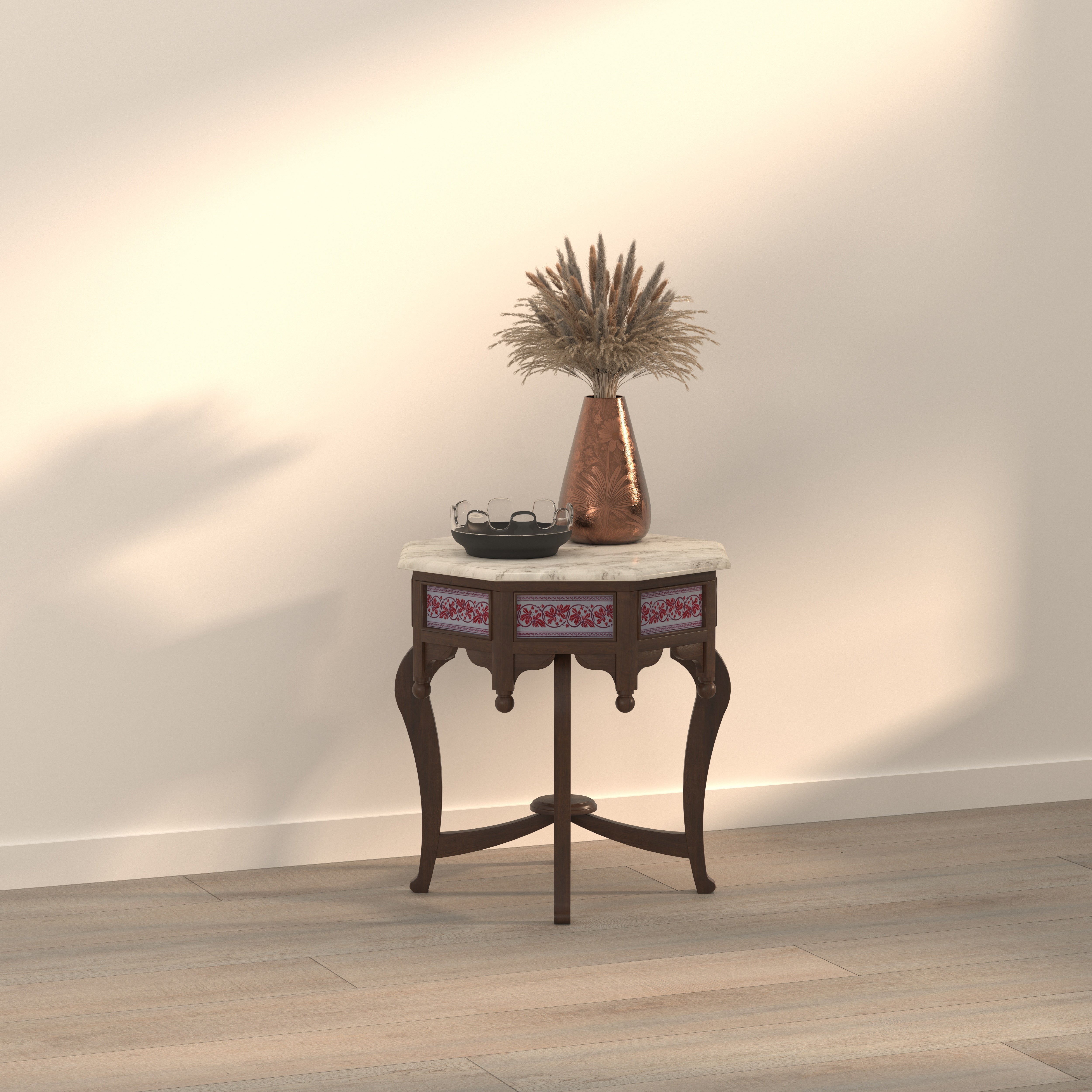 Vintage Accent Side Table with Decorative Panel Detailing End Table