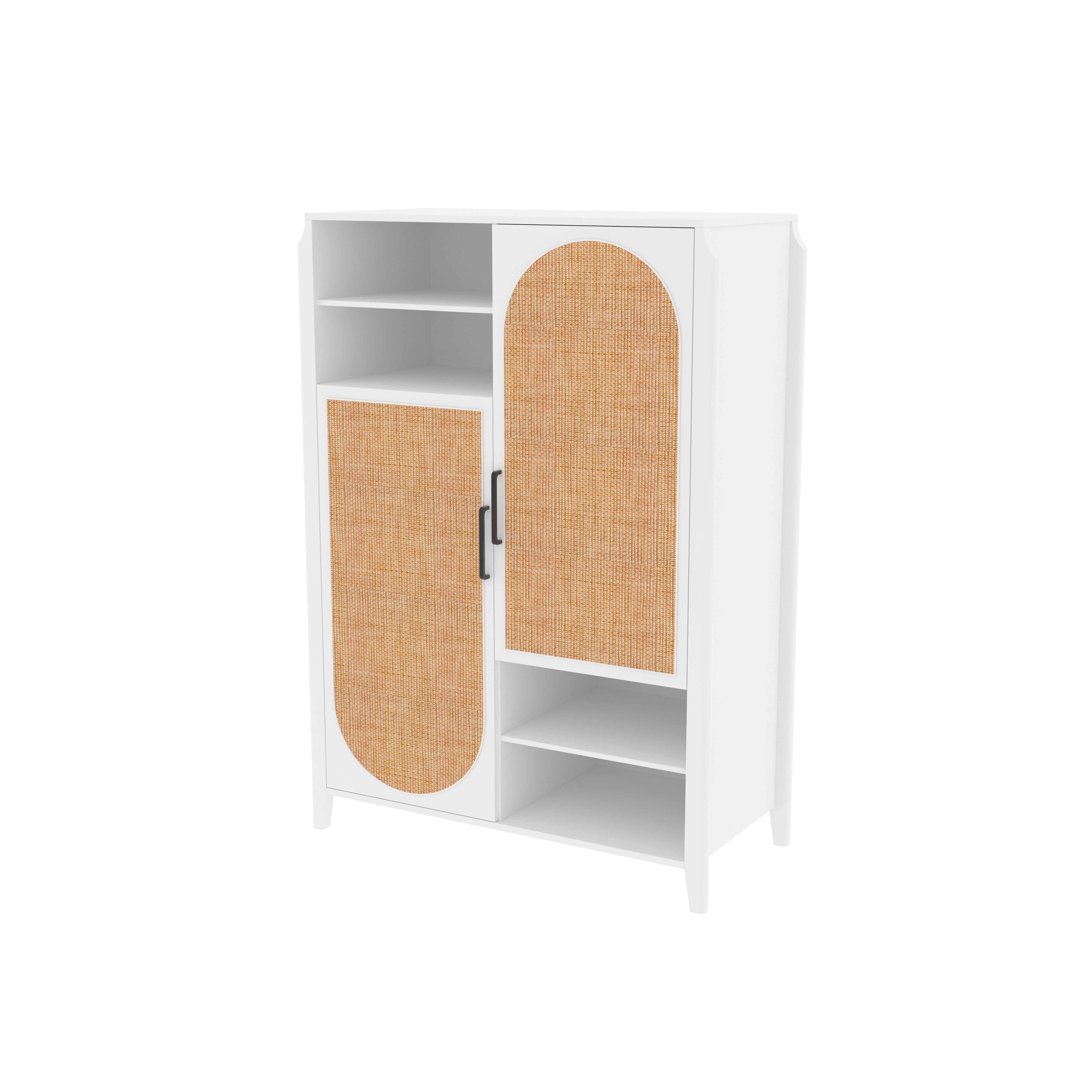 Amsterdam Asymmetric Storage Unit with Curved Cane Panels Wardrobe