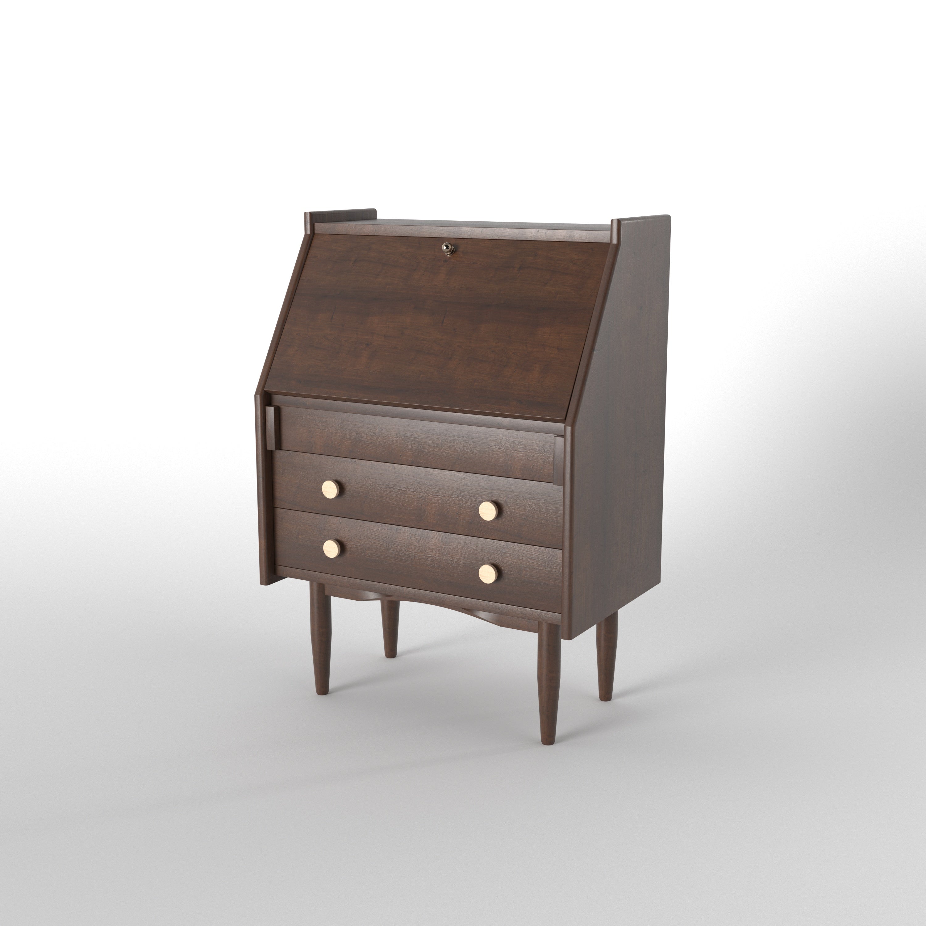 Secretary Desk with Top Display Shelf & Five-Drawer Storage - Espresso Study Table
