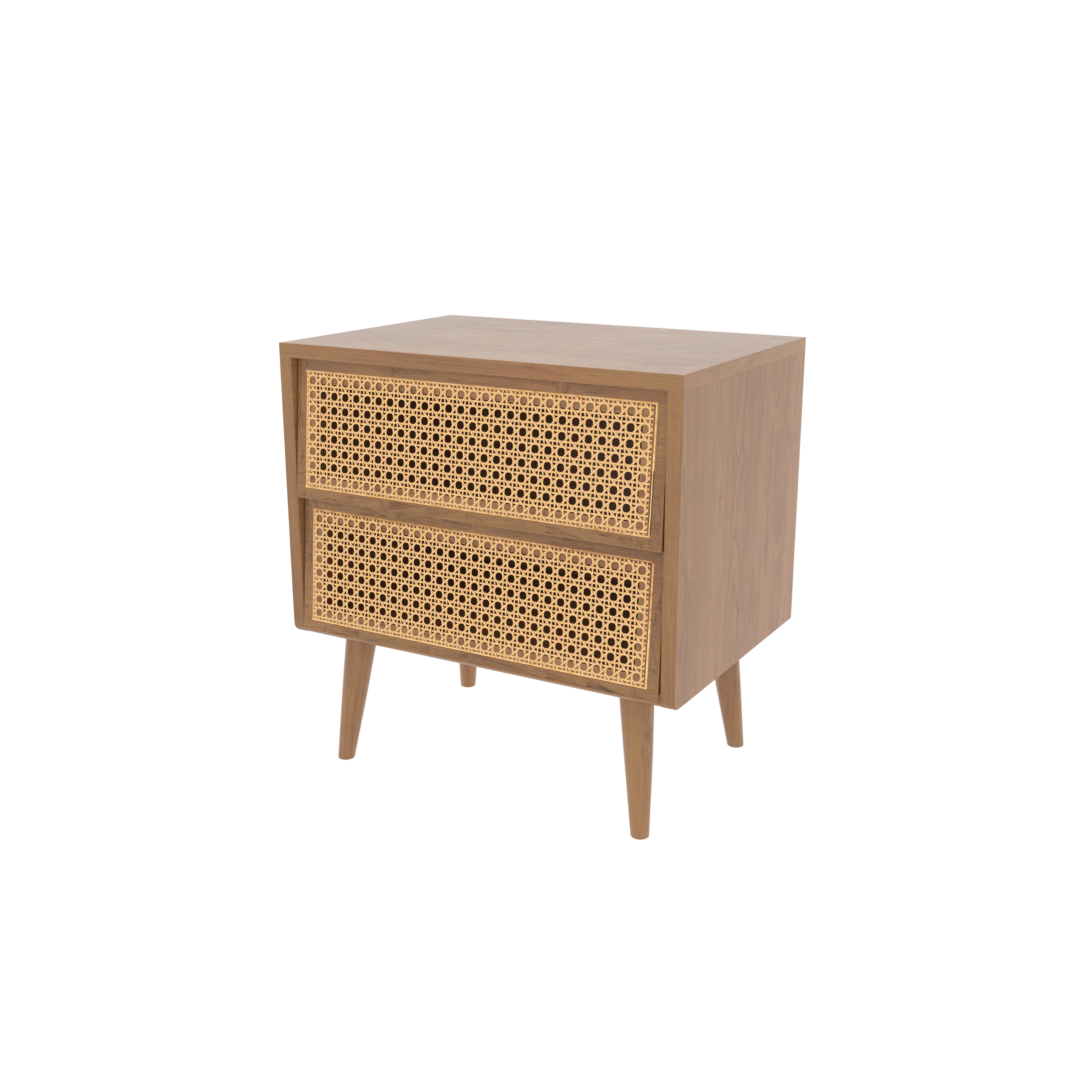 Engineered Wood Bedside Table with Cane Webbing Drawers Bedside