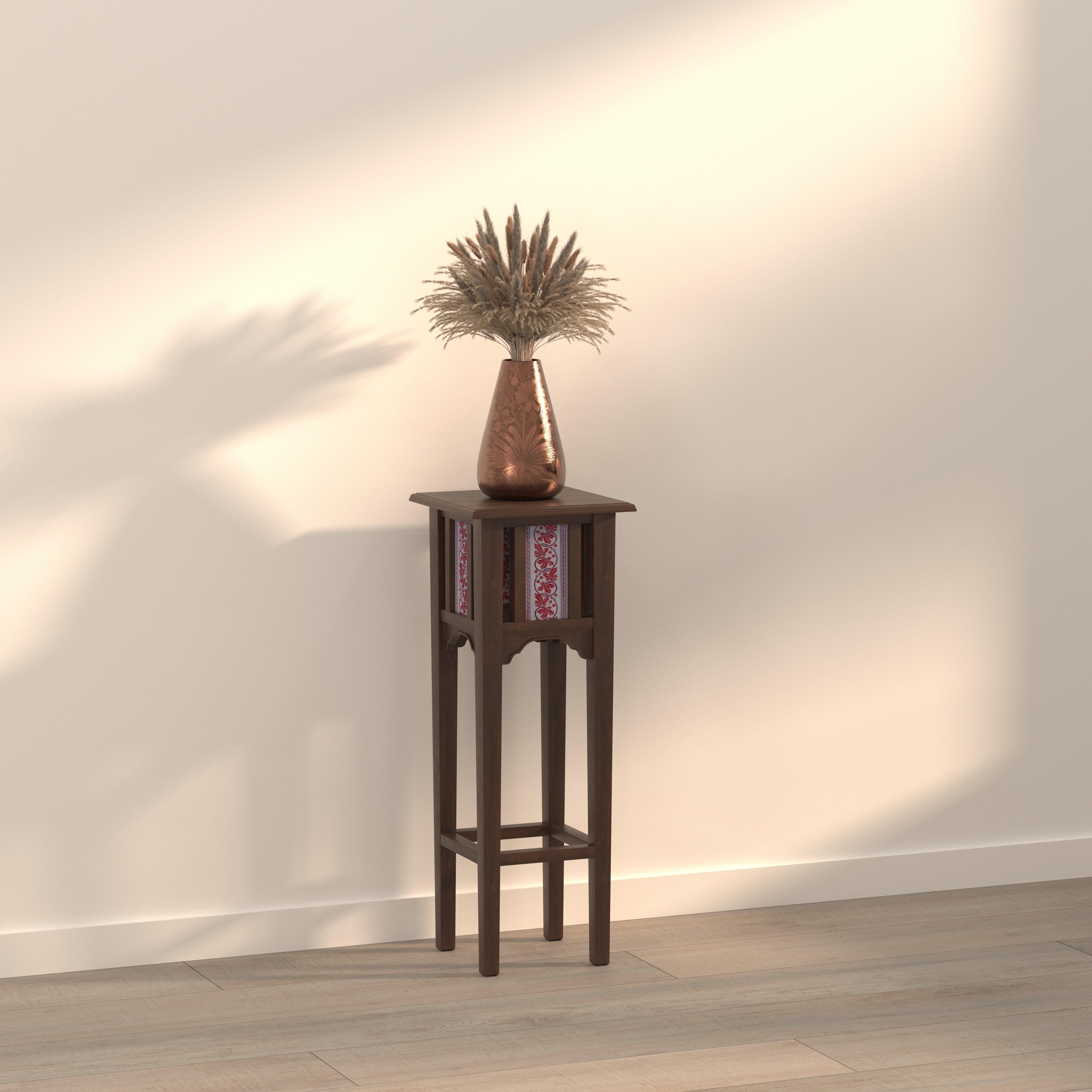 Elegant Tall Pedestal Plant Stand with Decorative Accents End Table