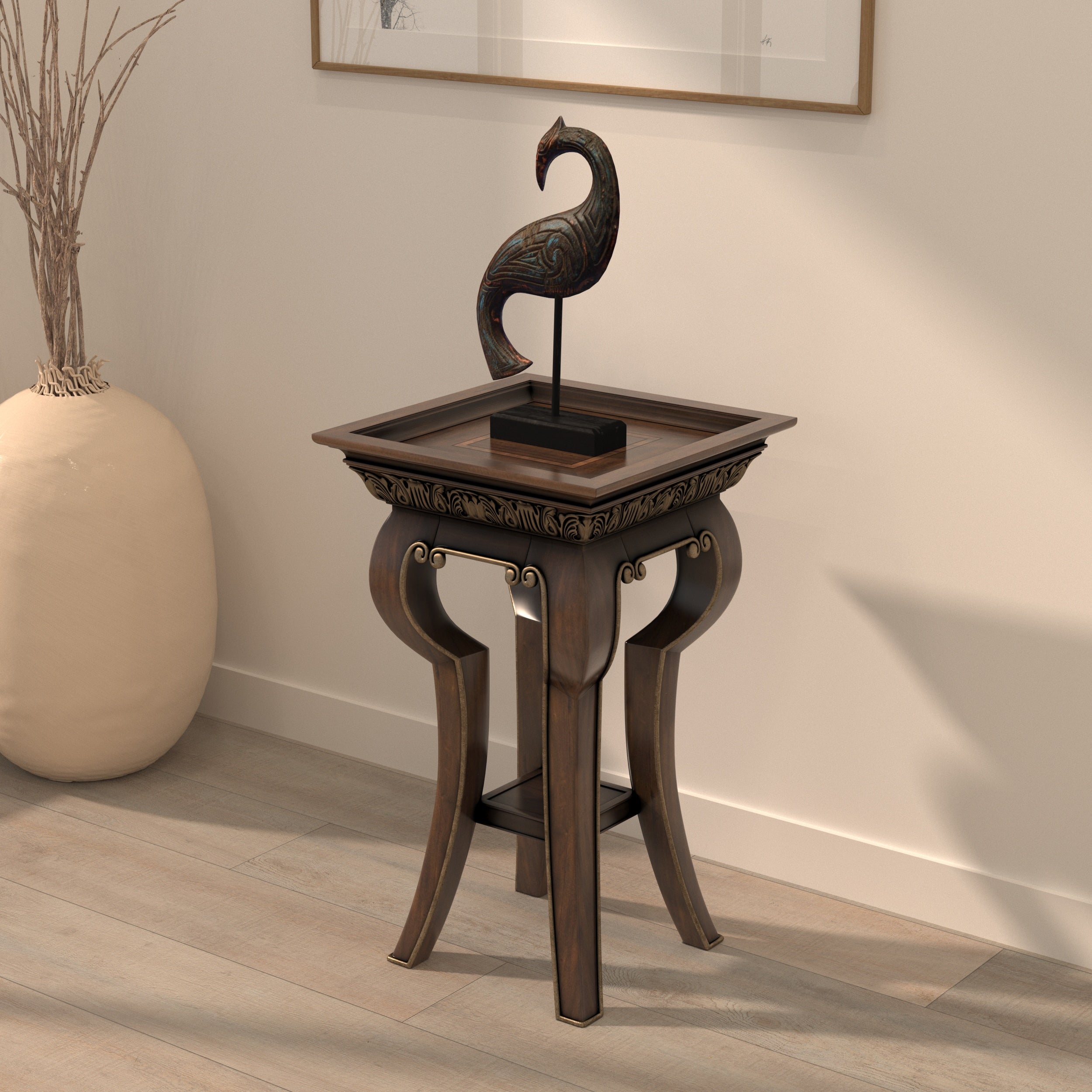 Ornate Side Table with Carved Details & Cabriole Legs End Table