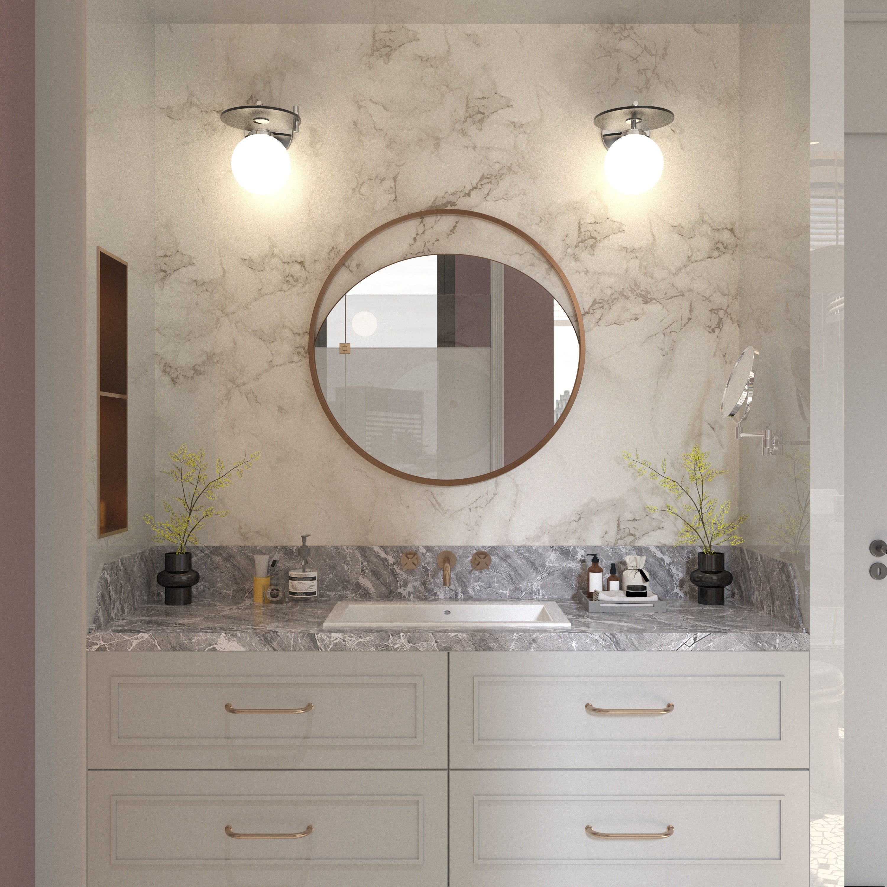 Round Metal Frame Bathroom Mirror Mirror