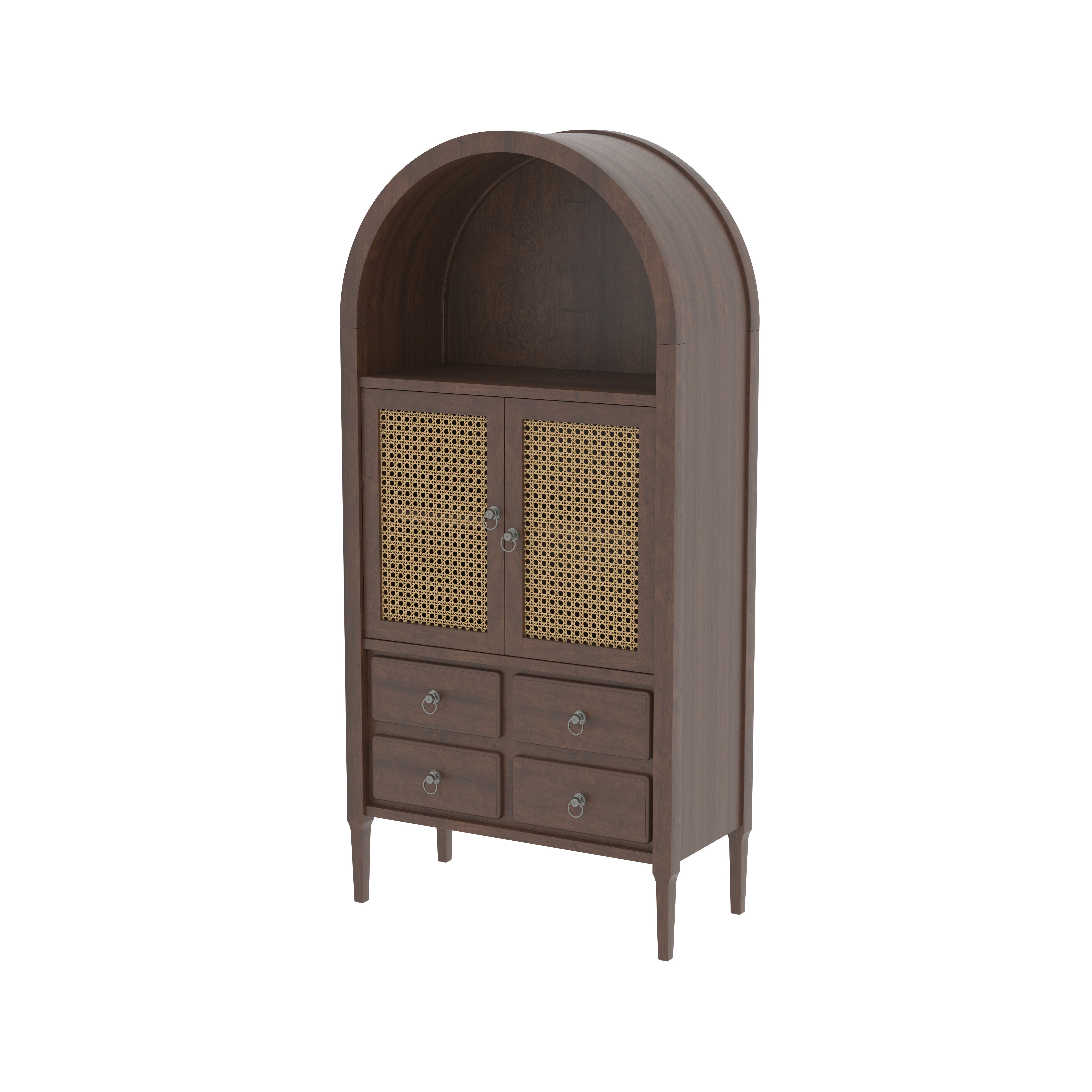 Arvello Arco European Luxury Wardrobe with Arched Display Niche, Woven Cane Doors, and Multi-Drawer Storage Wardrobe