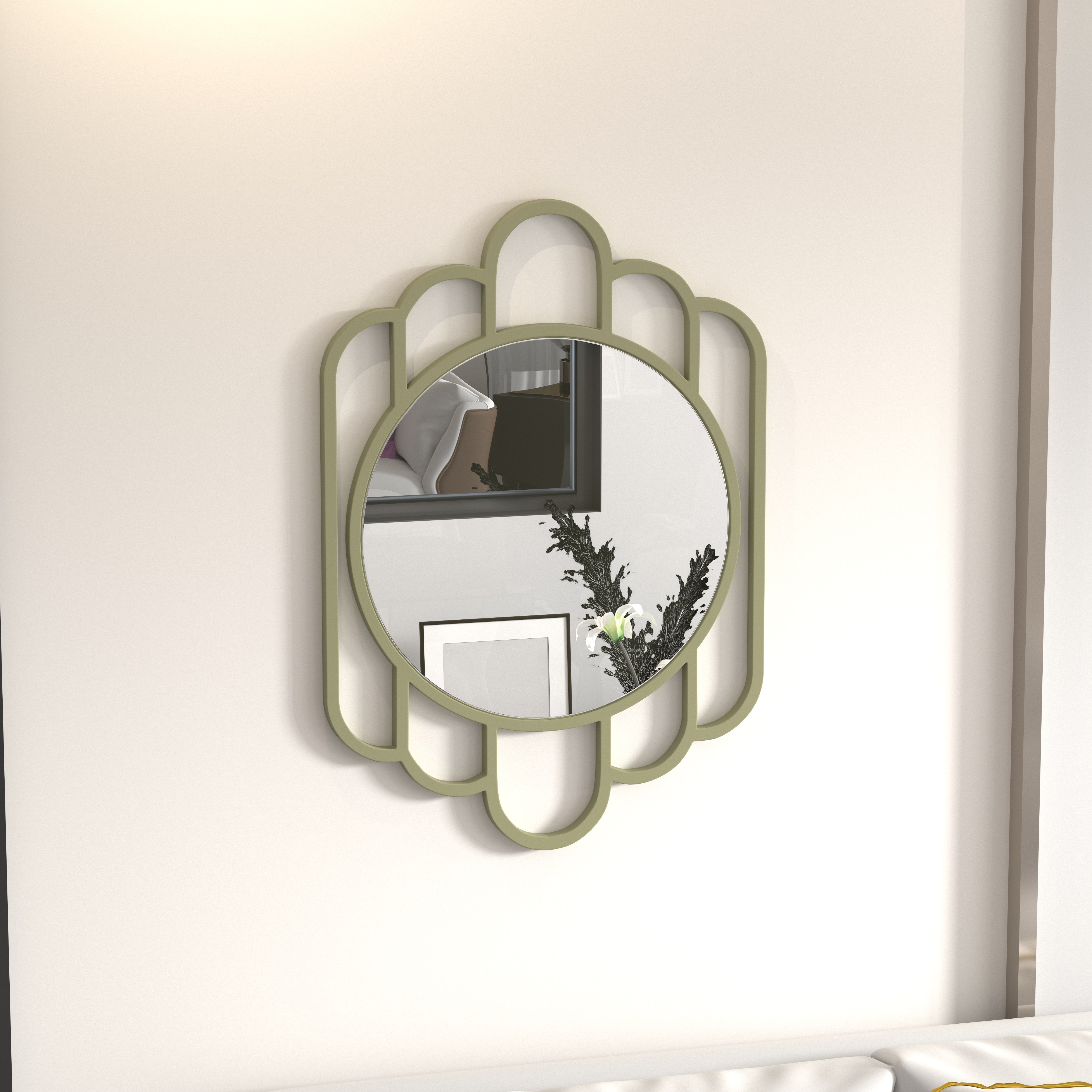 Scalloped Frame Decorative Wall Mirror - Sage Green Mirror