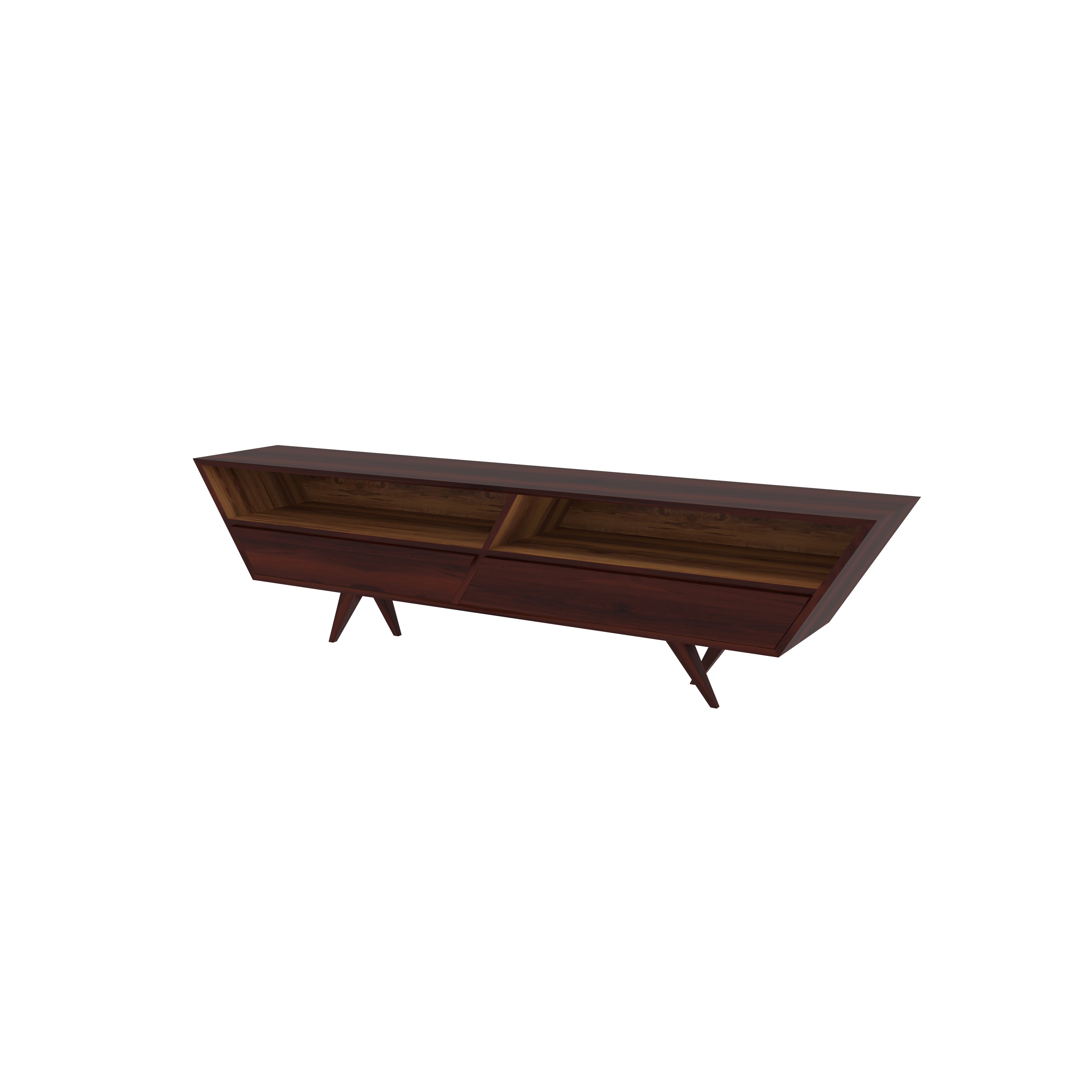 Mid-Century Modern TV Stand with Angular Design - Walnut Wood Entertainment Console Tv stand