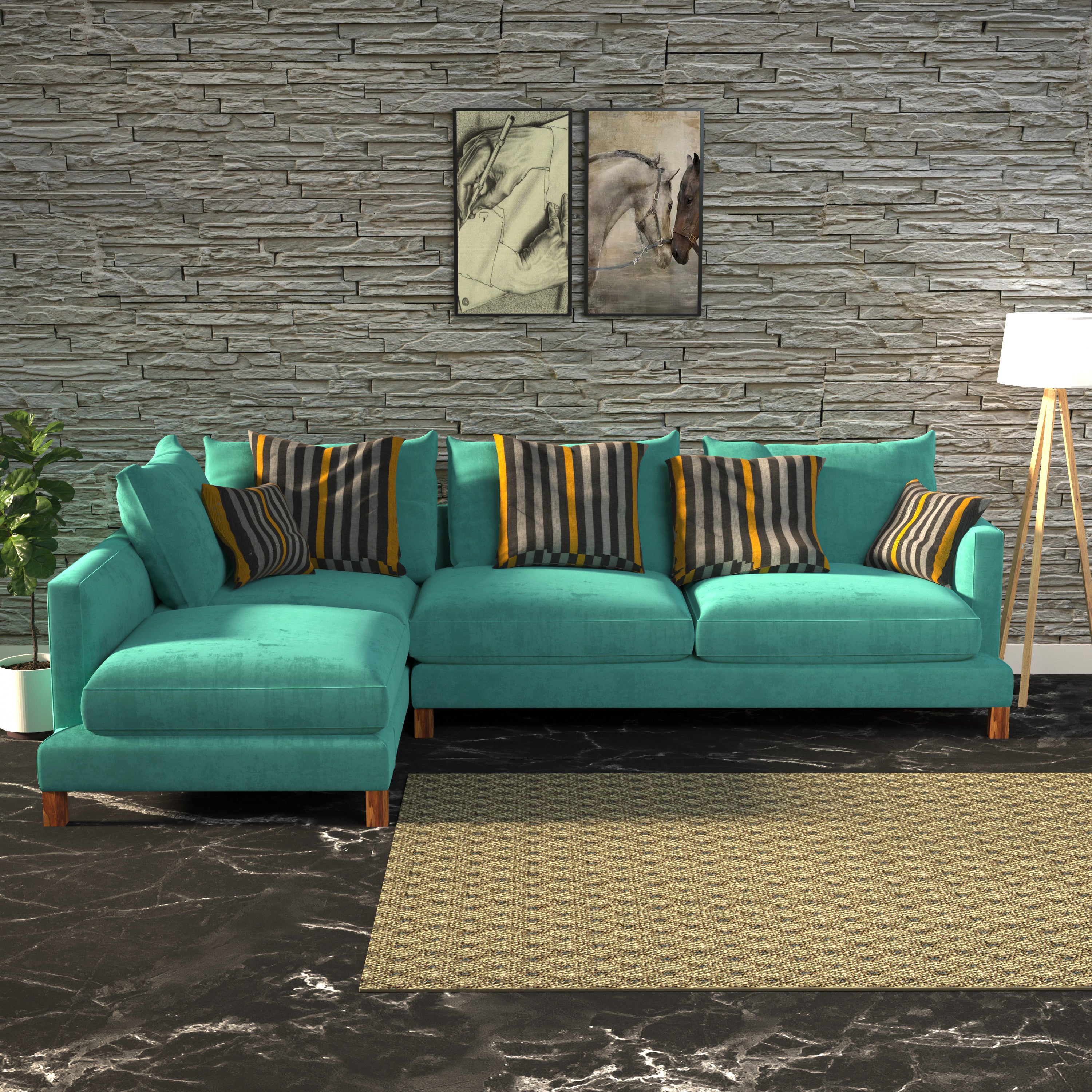 Sea Green Pastel Coloured with Premium Comfort L Shaped 4 Seater Sofa Set for Home Sofa