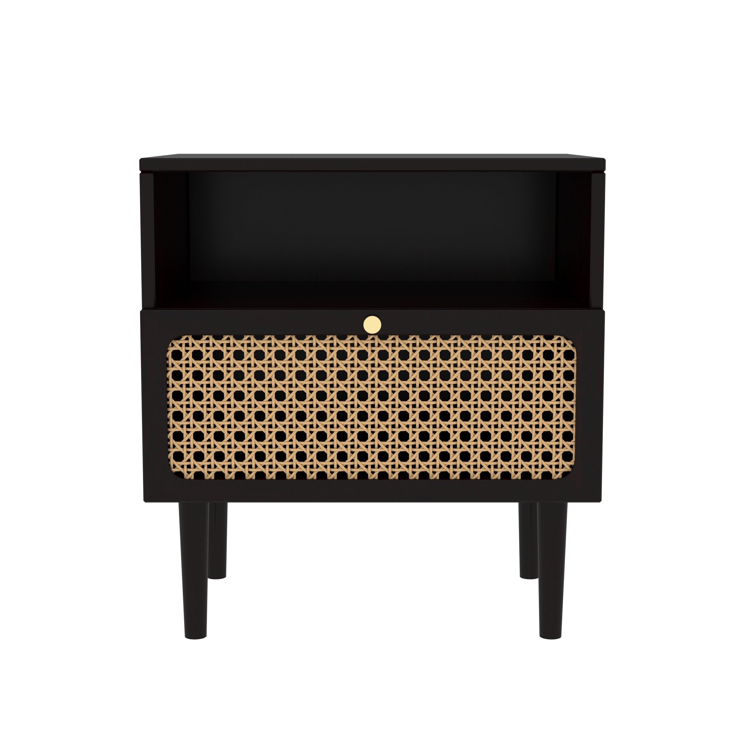Modern Cane-Front Bedside Table in Black – Elegant & Functional Bedside
