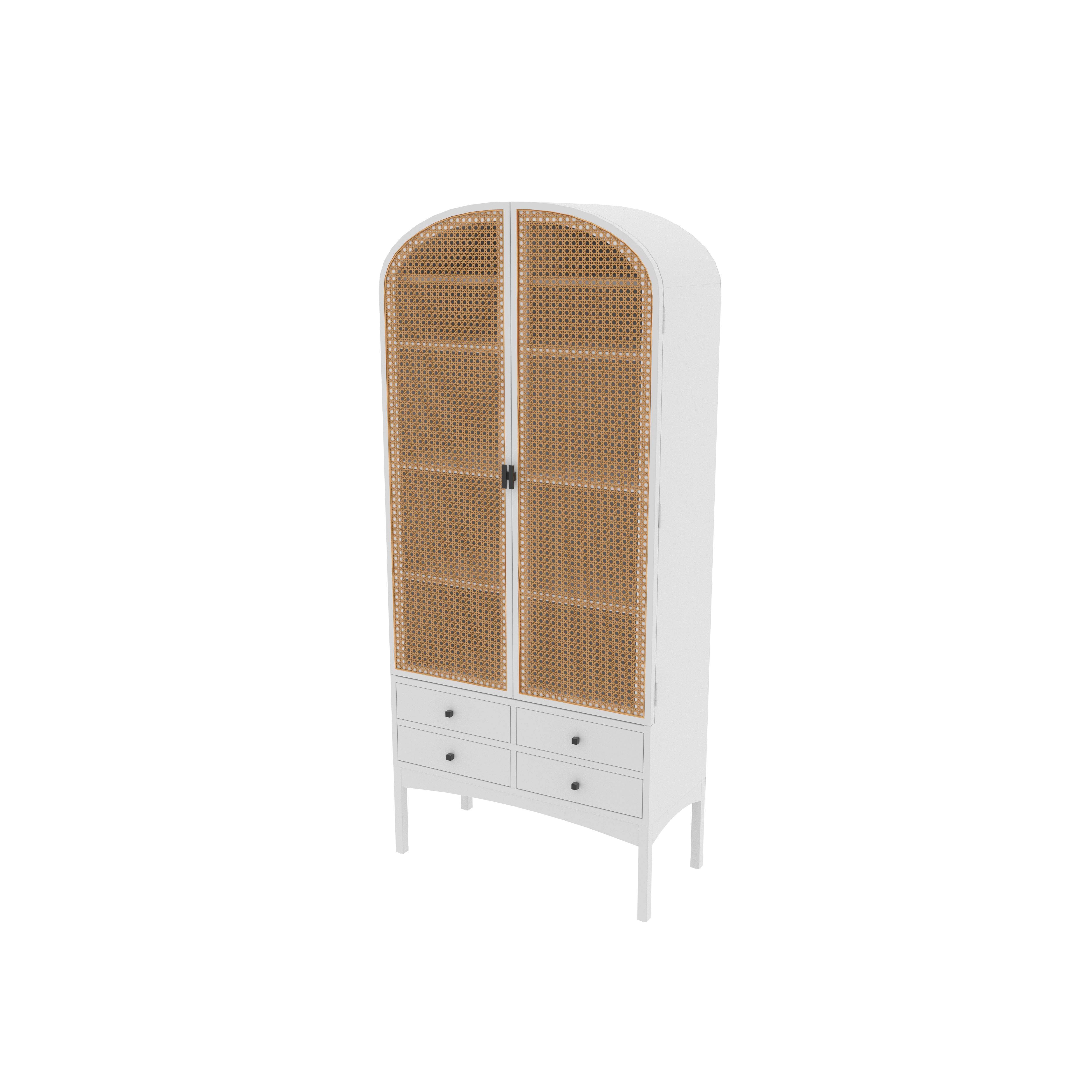 Monaco Arched Armoire with Cane Panels Wardrobe