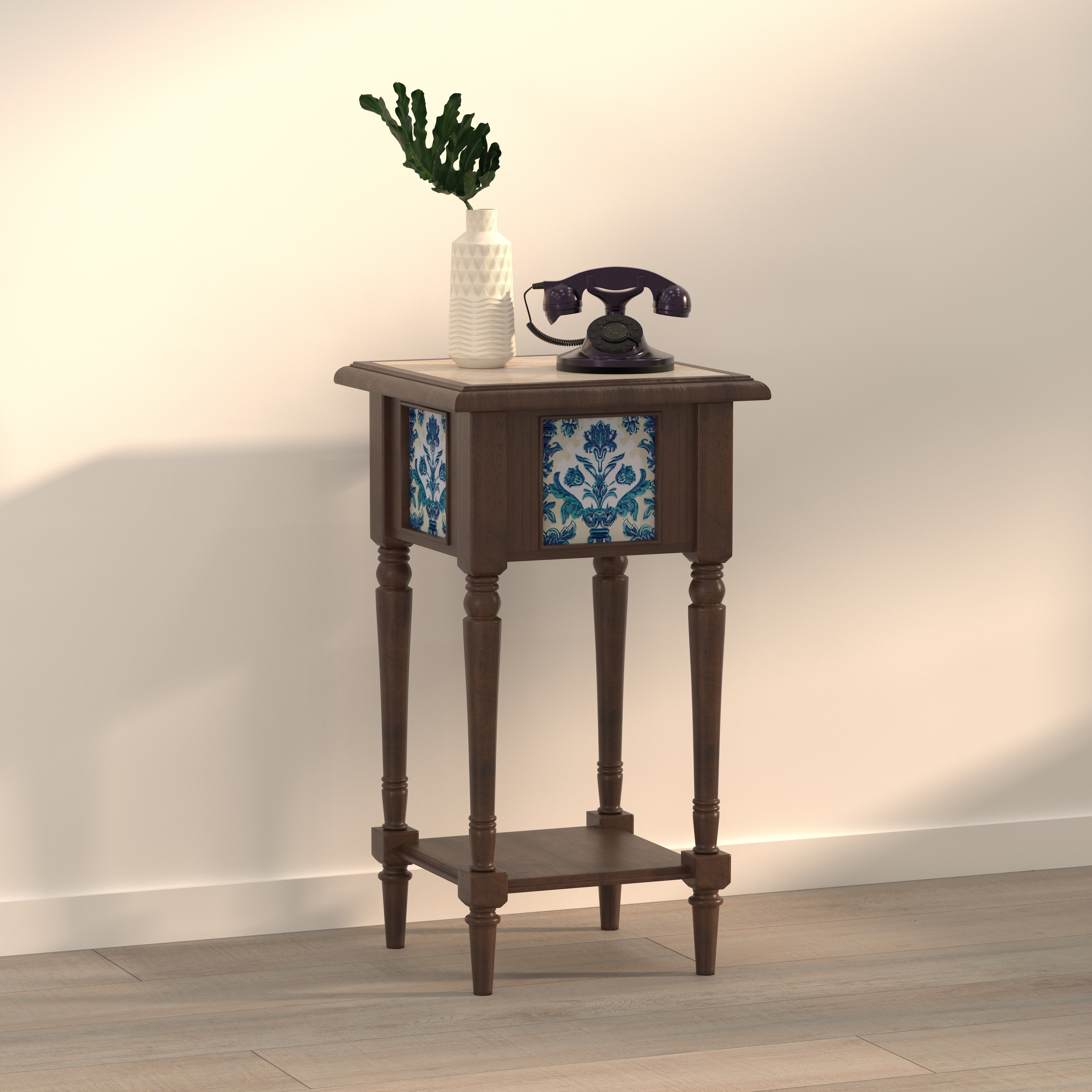 Decorative Tall Accent Side Table with Artistic Panel Design End Table