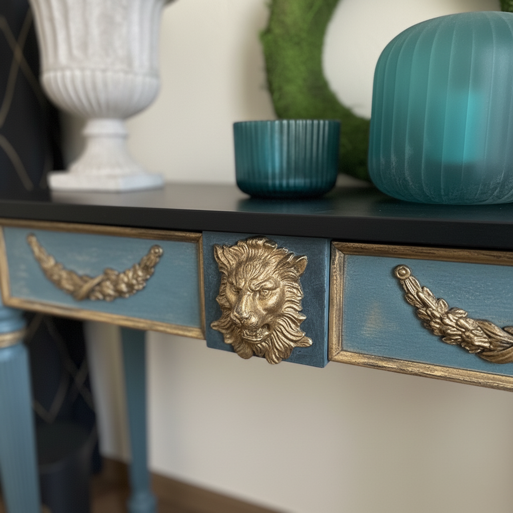 Luxury Carved Wooden Console Table with Decorative Gold Accents Console Table