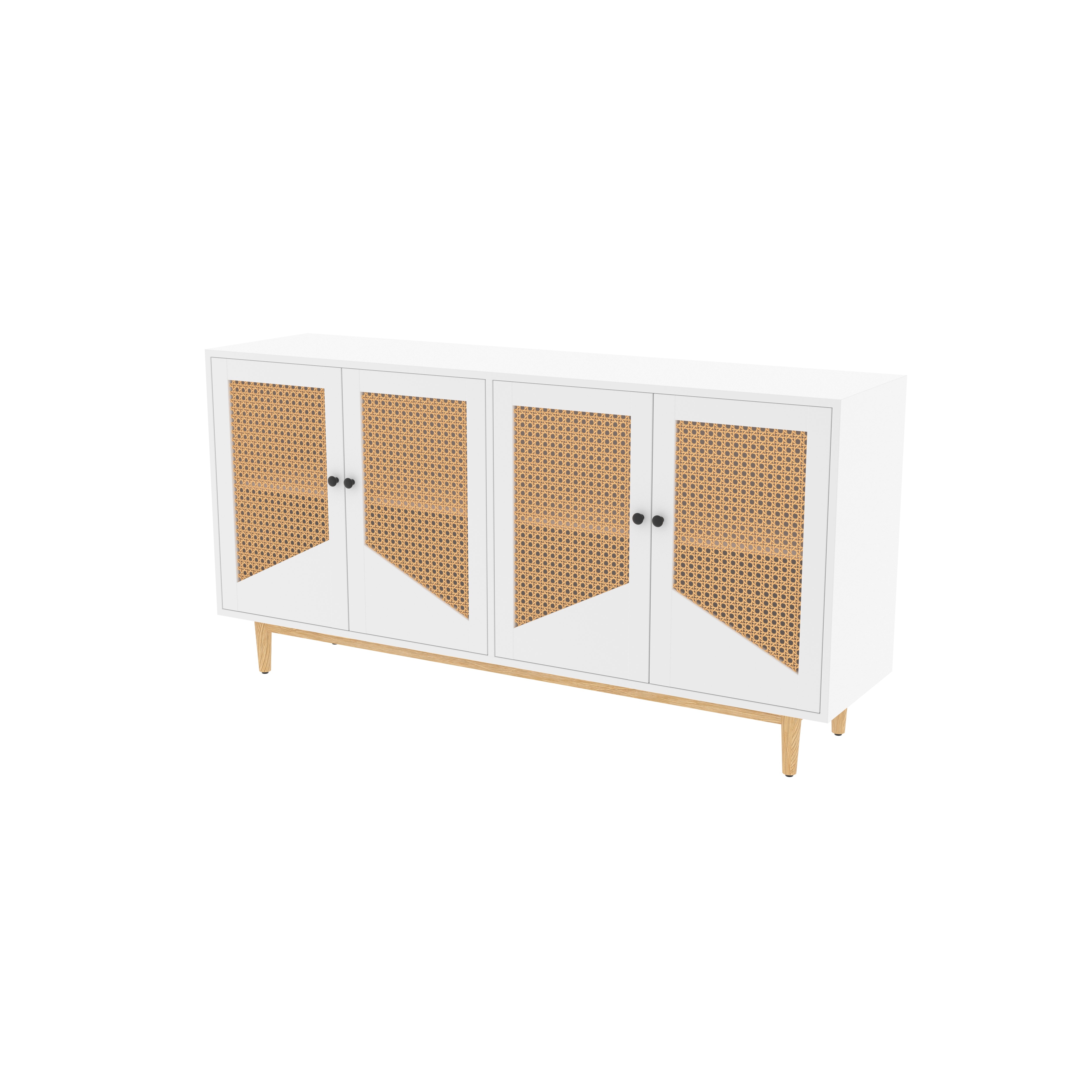 Milan Four-Door Sideboard with Geometric Cane Panels Cupboard