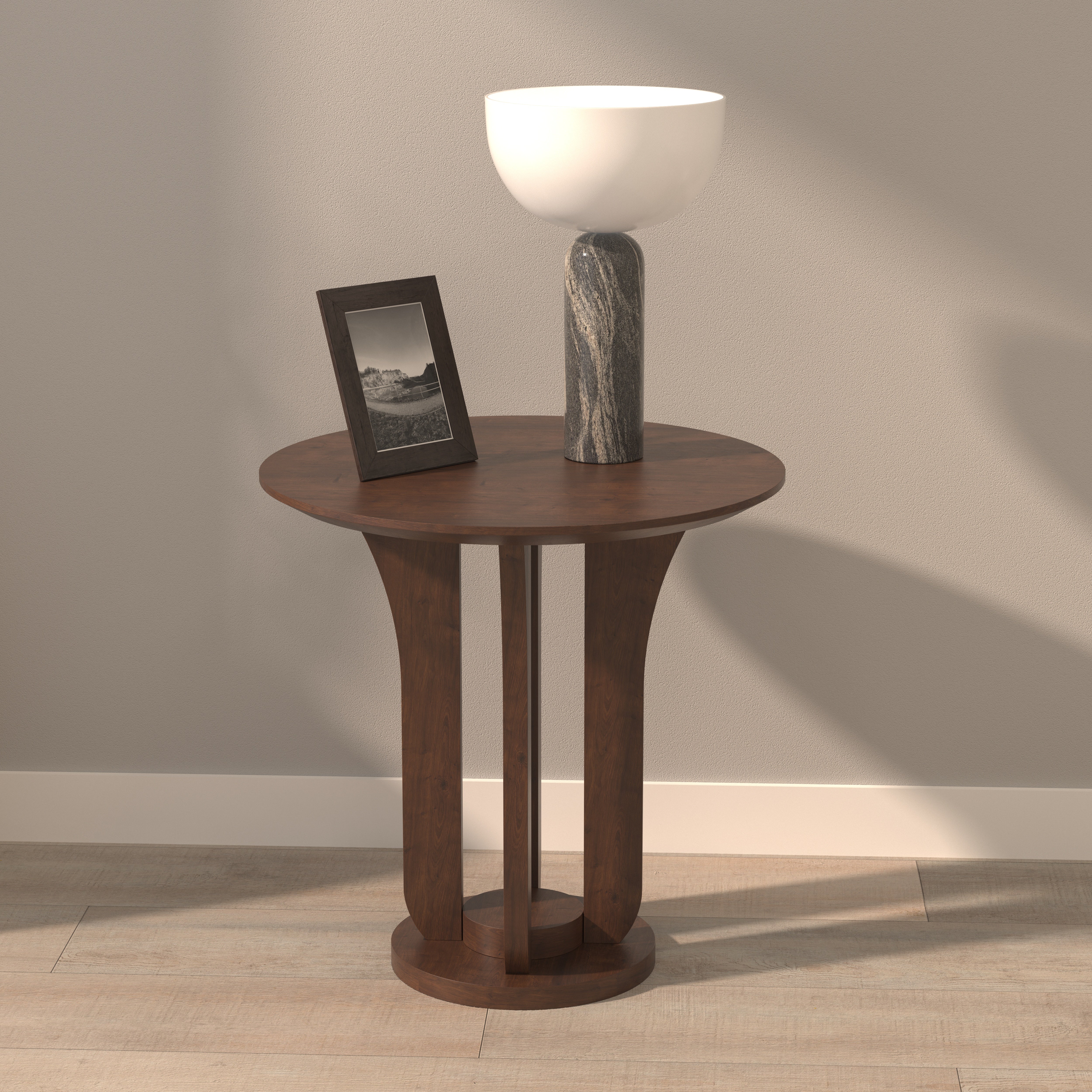 Round Side Table with Curved Pillar Base End Table