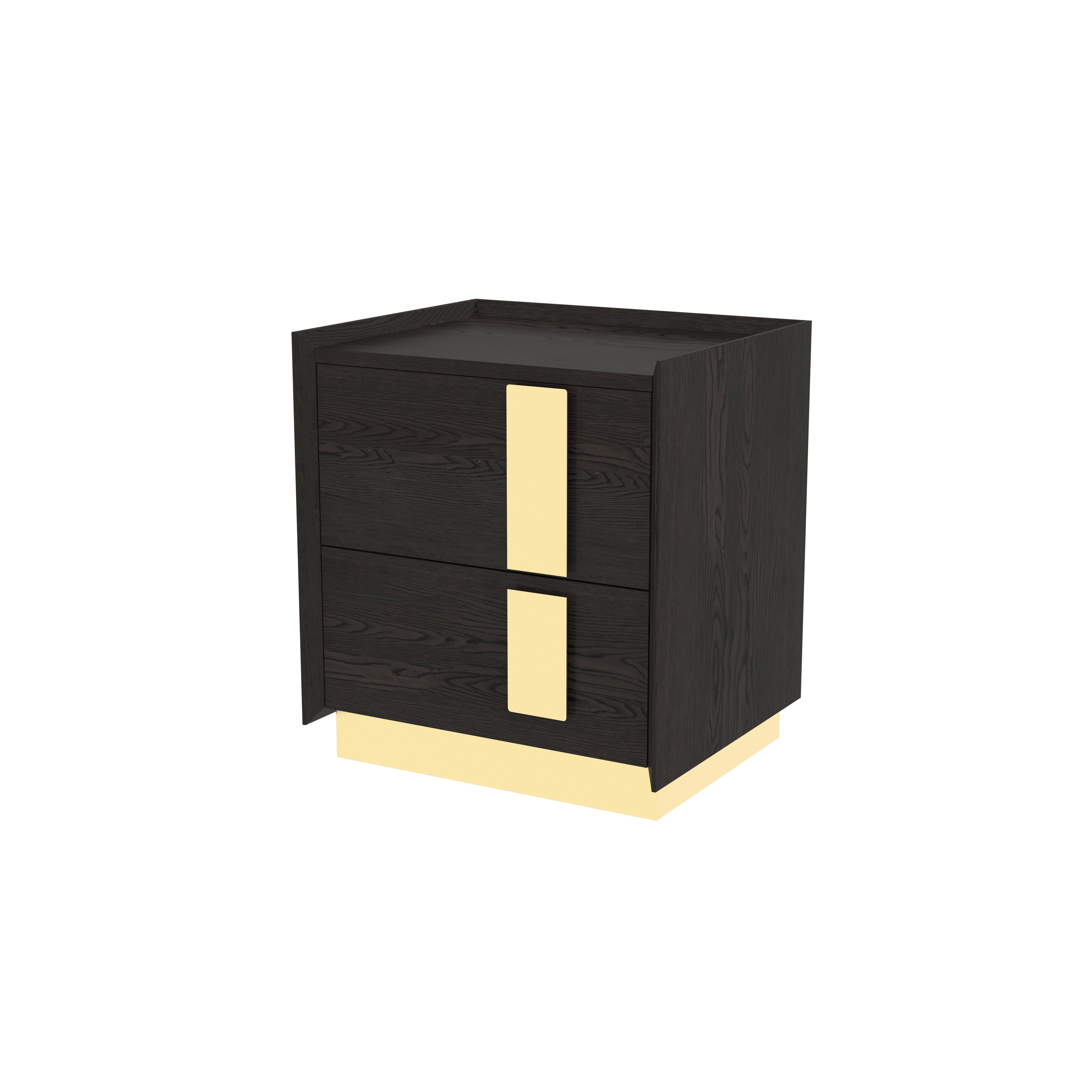 Luxury Two-Drawer Bedside Table with Gold Accent Handles Bedside