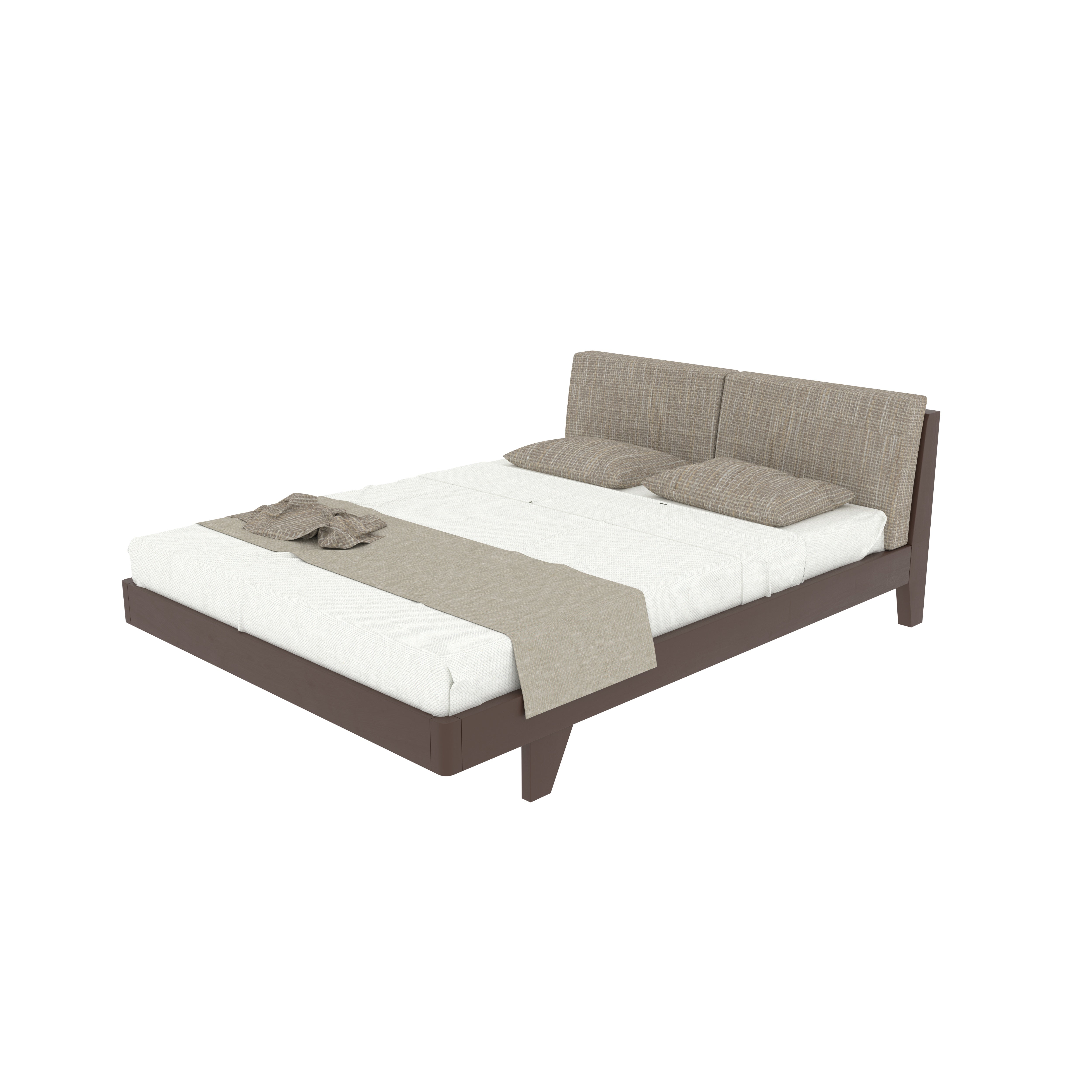Mid-Century Modern Bed with Angled Headboard & Fabric Upholstery Bed