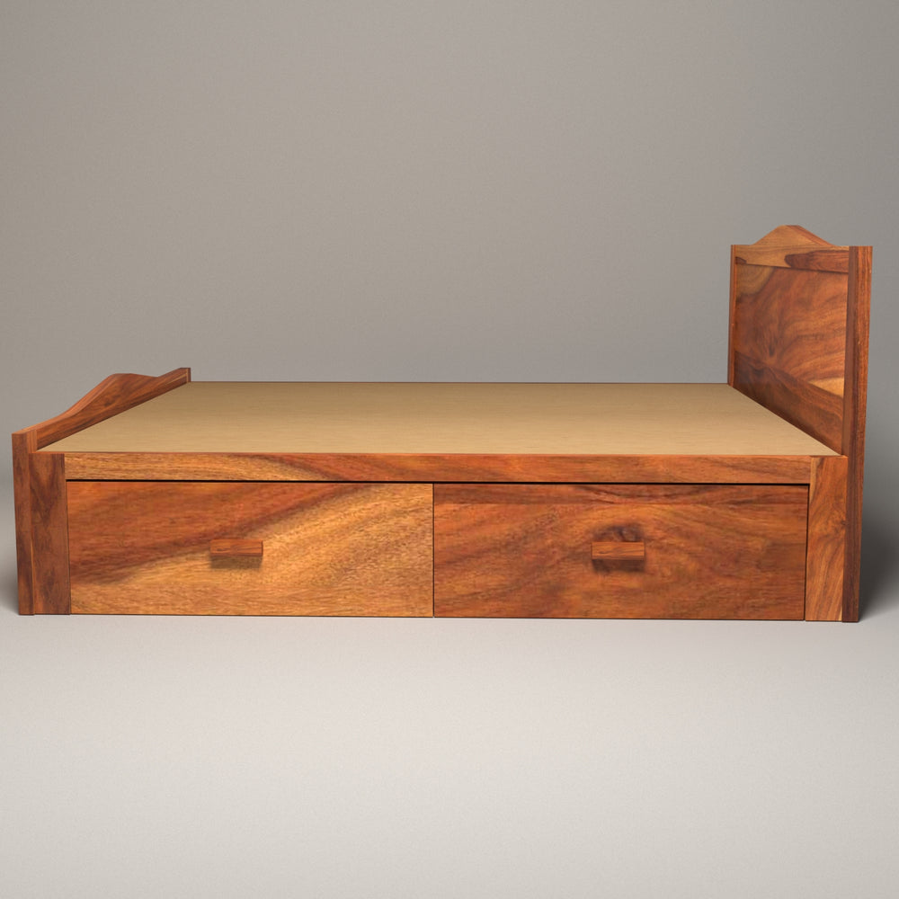 Elegant Handmade Sheesham Wooden Bed with Double Storage