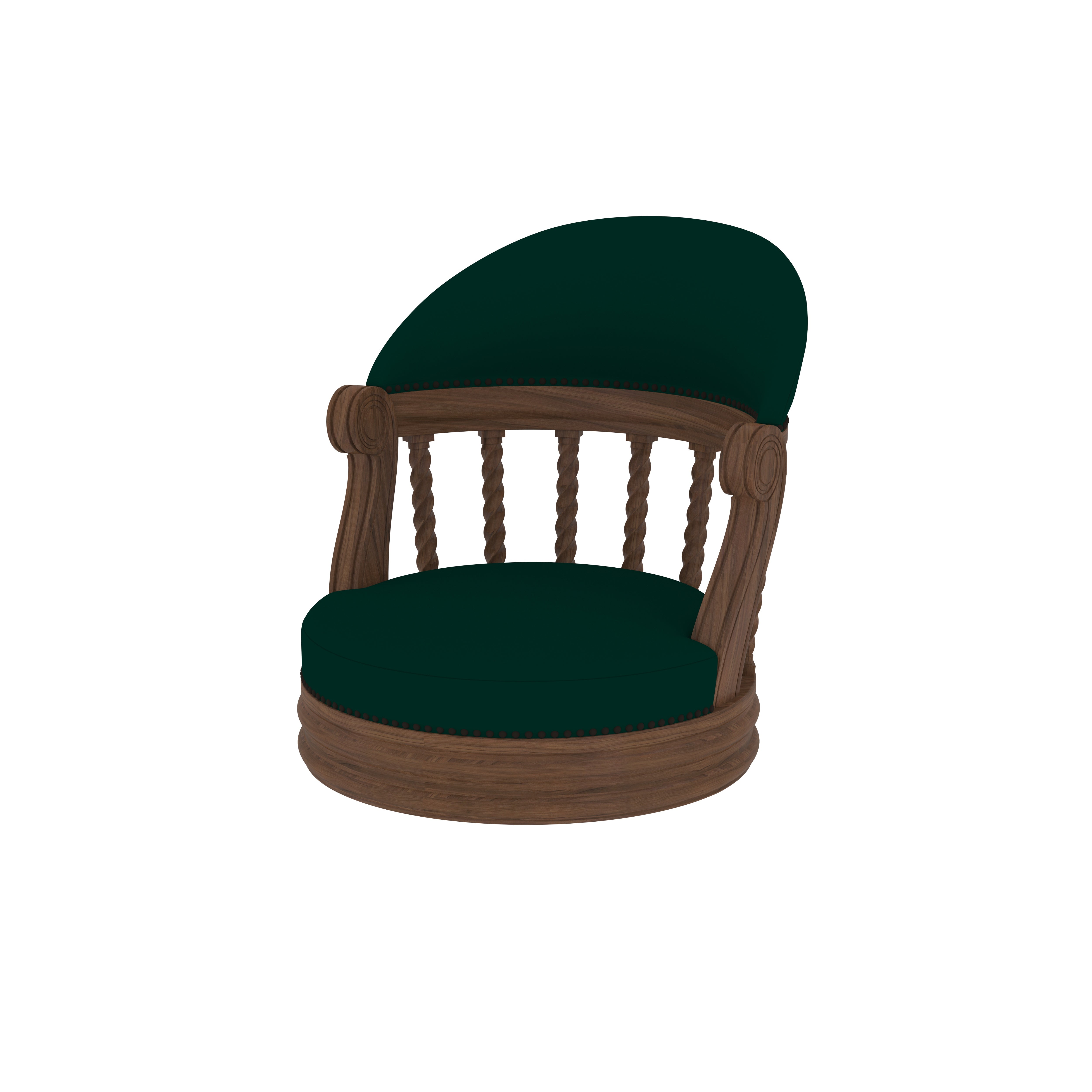 Handcrafted Round Wooden Dining Set - Spindle Back Chairs with Green Upholstery (6 Seater) Dining Set