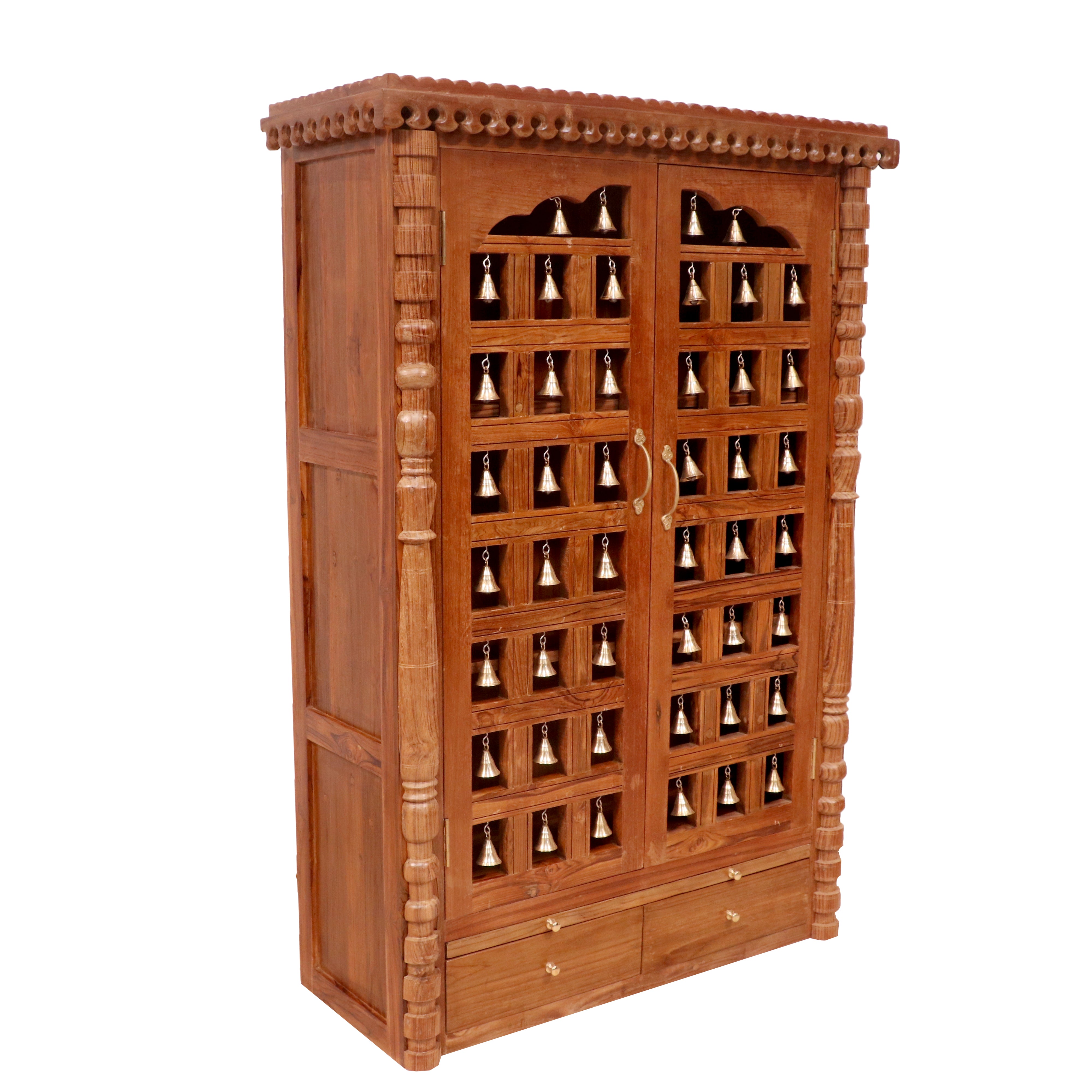 Golden Brass Bell Handmade Wooden Rustic Temple for Home Temple